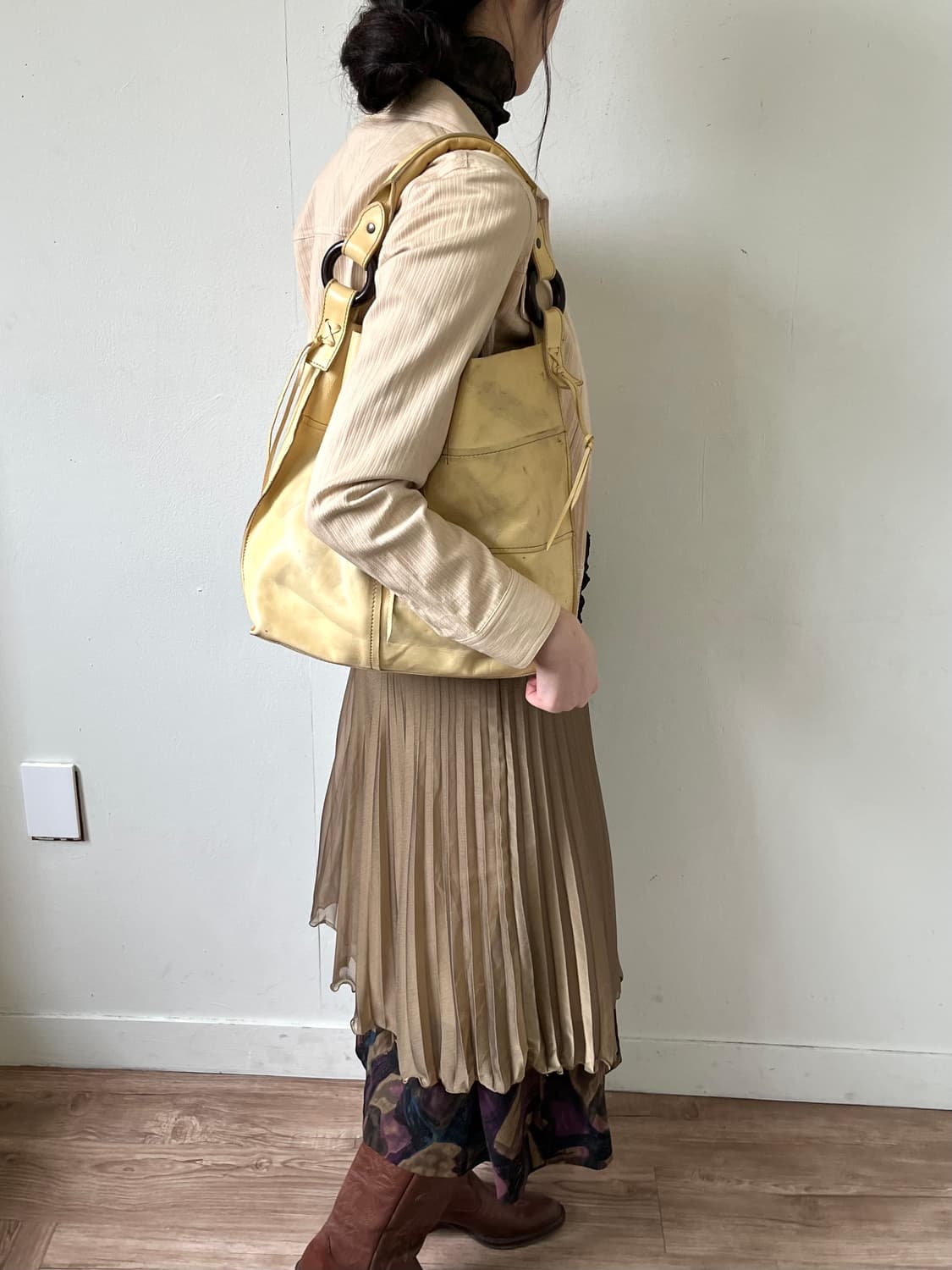 90‘s Japan vtg 내추럴 레더 쇼퍼백 상품이미지8