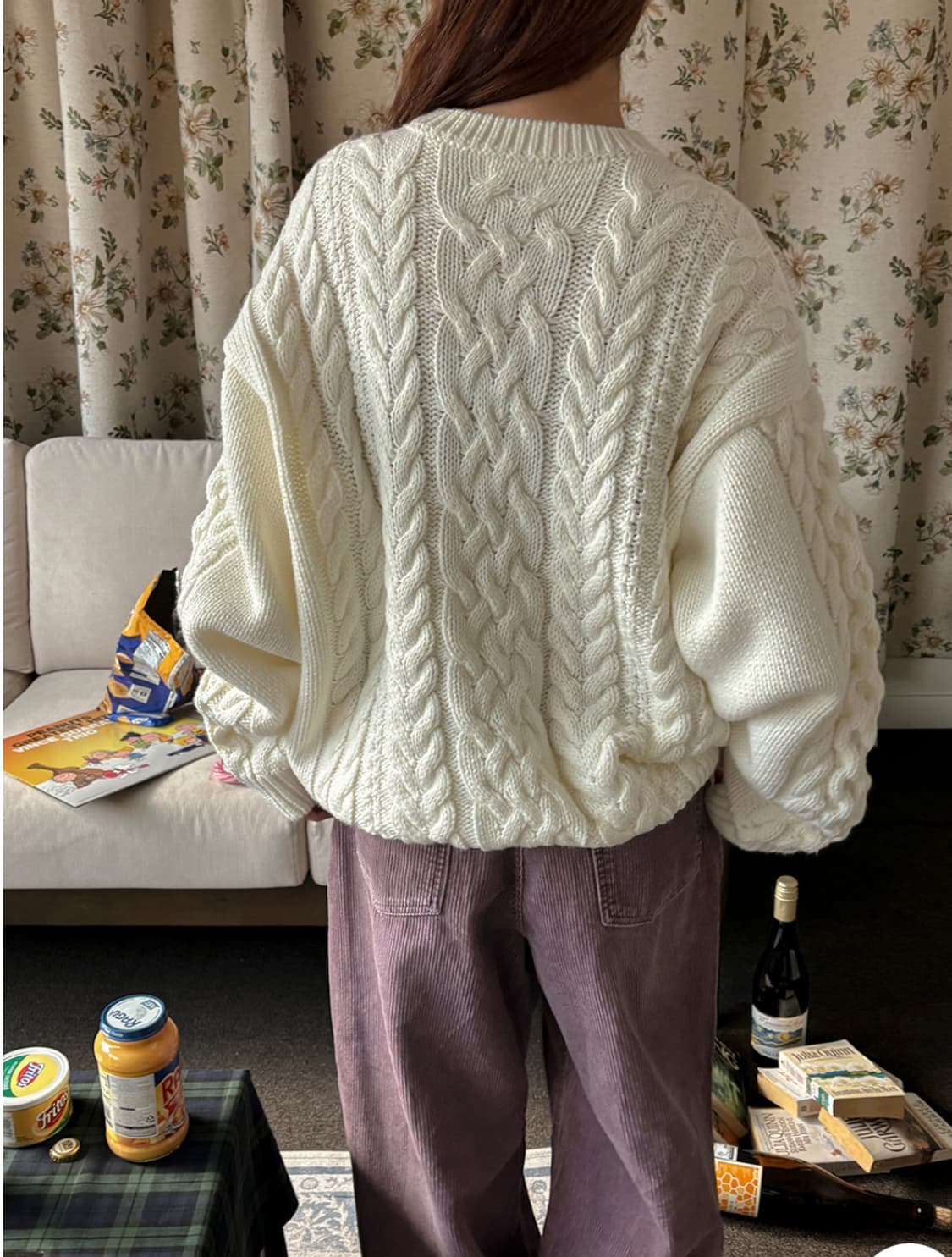 [데일리쥬/MADE] 레닉스 오바핏 꽈배기 라운드 니트 아이보리 상품이미지2