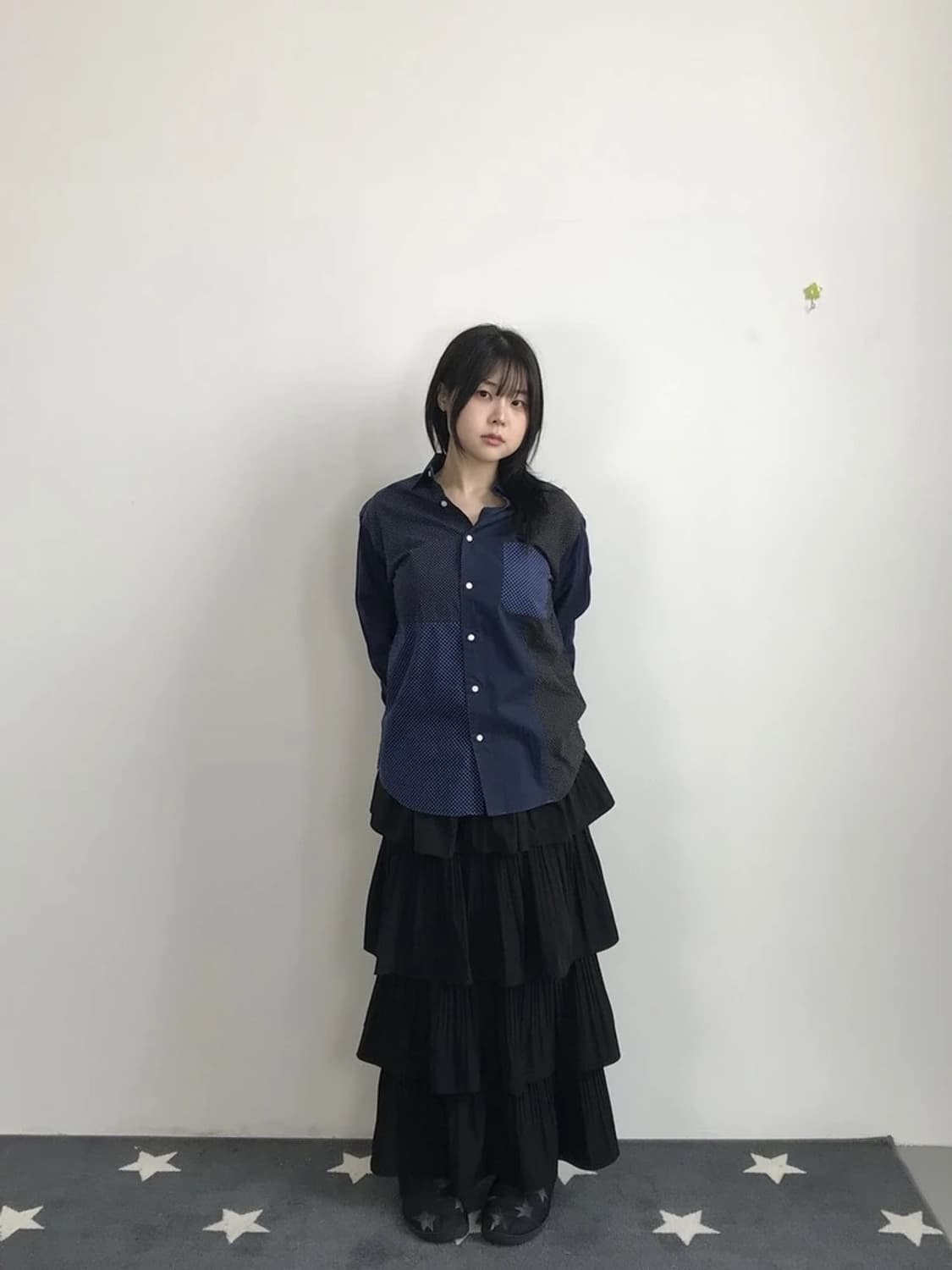 United Arrows Patchwork Dot Navy Shirt 상품이미지2