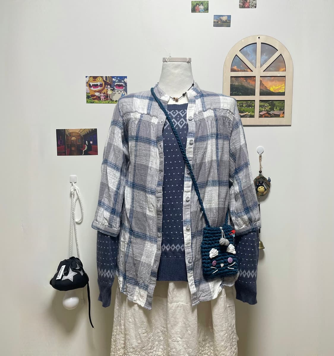체크 도트 블루 상의세트 #모리걸 #파랑코디 #코디세트 상품이미지3