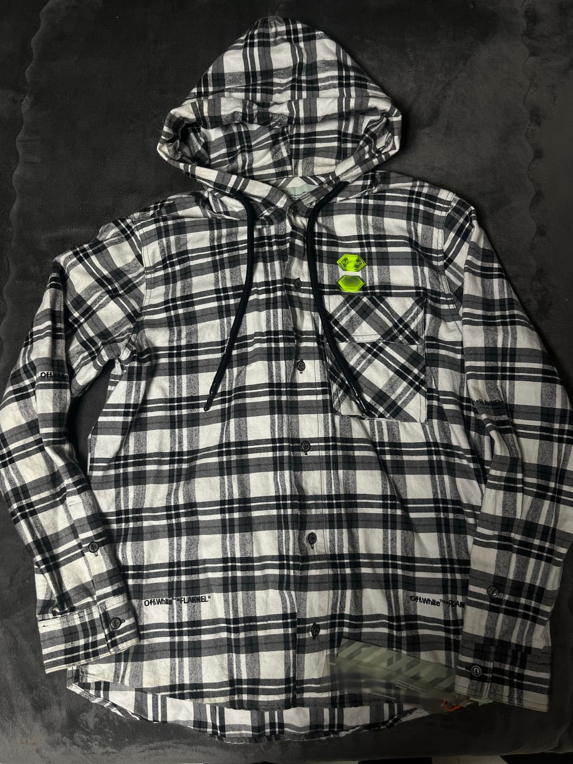 오프화이트 백에로우 플란넬체크후드셔츠 size S 상품이미지2