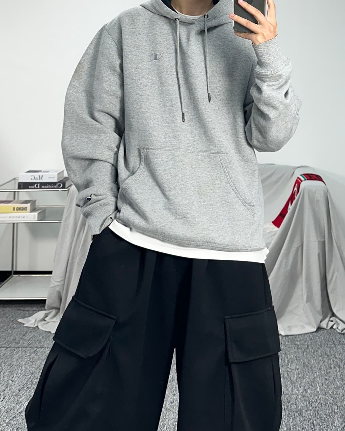 챔피온 그레이 소매로고 후드티 M 상품이미지3