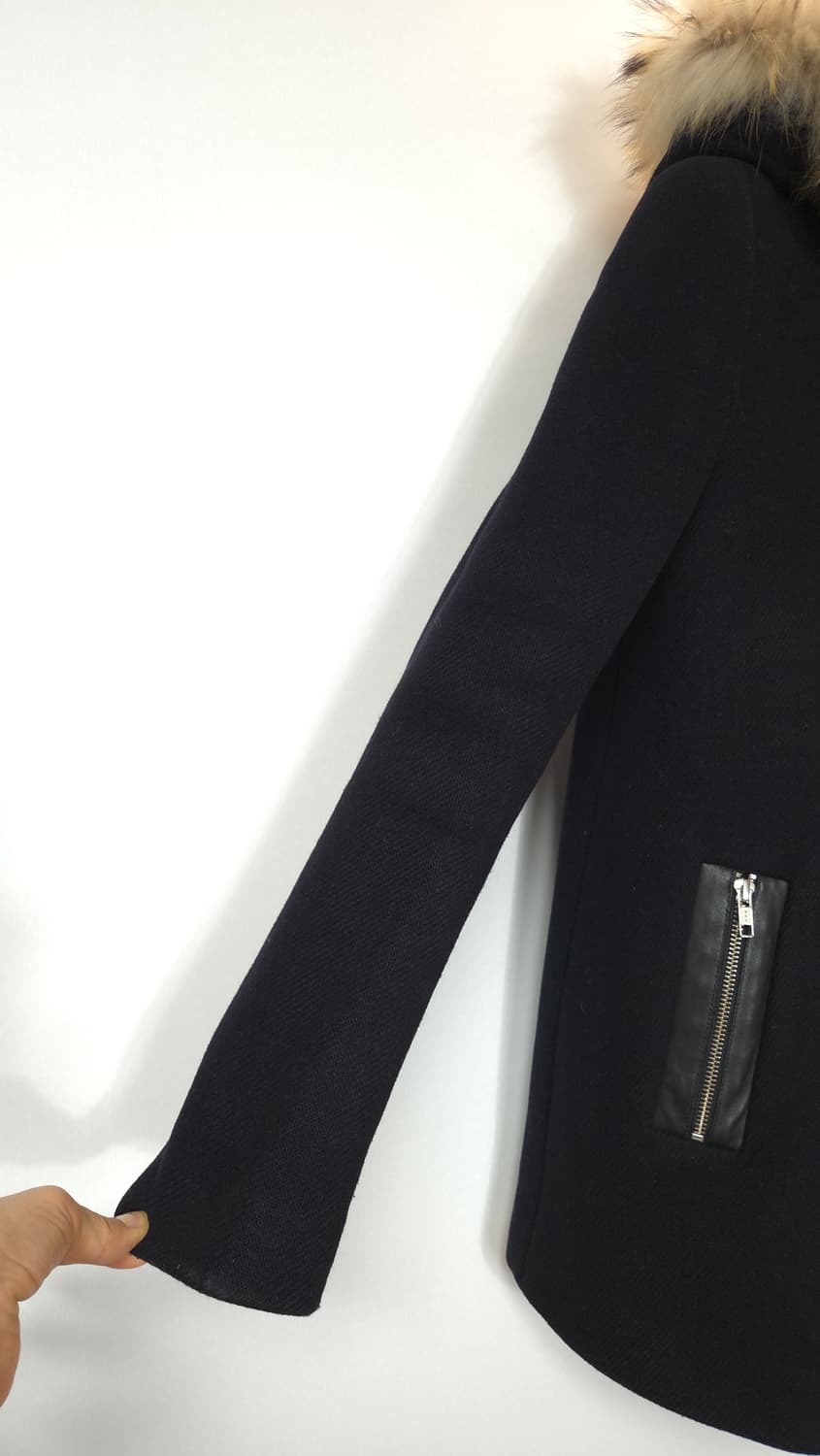 산드로 라쿤퍼 후드 양가죽 배색 울코트 36 사이즈 상품이미지4