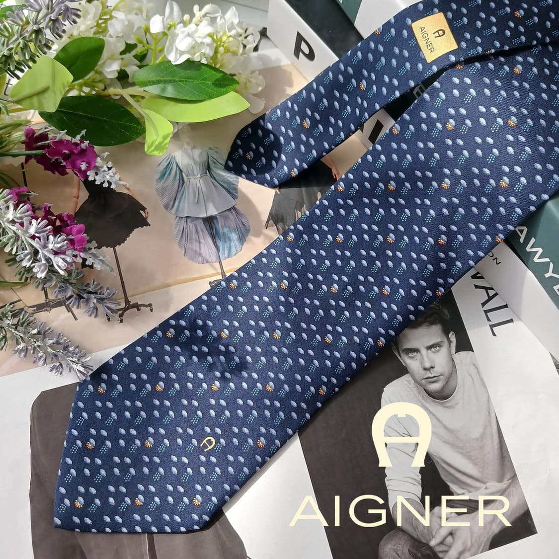 아이그너 실크 네이비 패턴 넥타이 9.5cm A+~A등급 E885
 상품이미지2