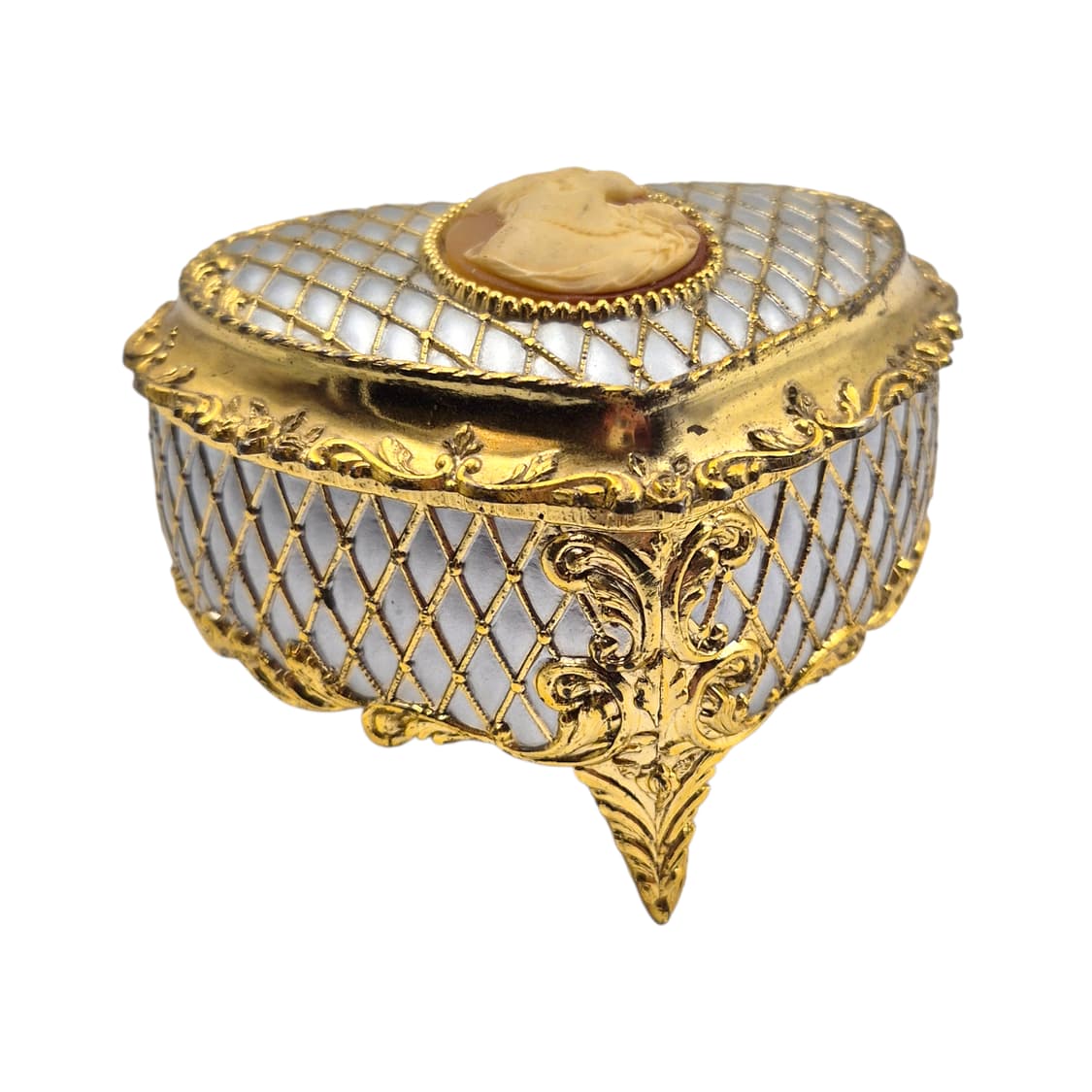 80s 일본 엔틱 카메오 실버 하트 오르골 보석함 상품이미지2