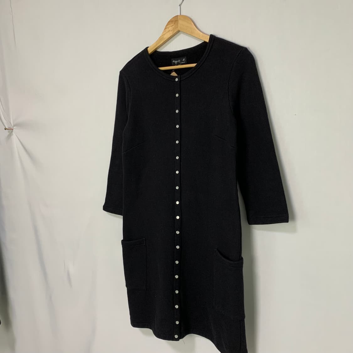 아네스베 7부 소매 블랙 버튼 미디 원피스 S 무채색 일본 빈티지 상품이미지4