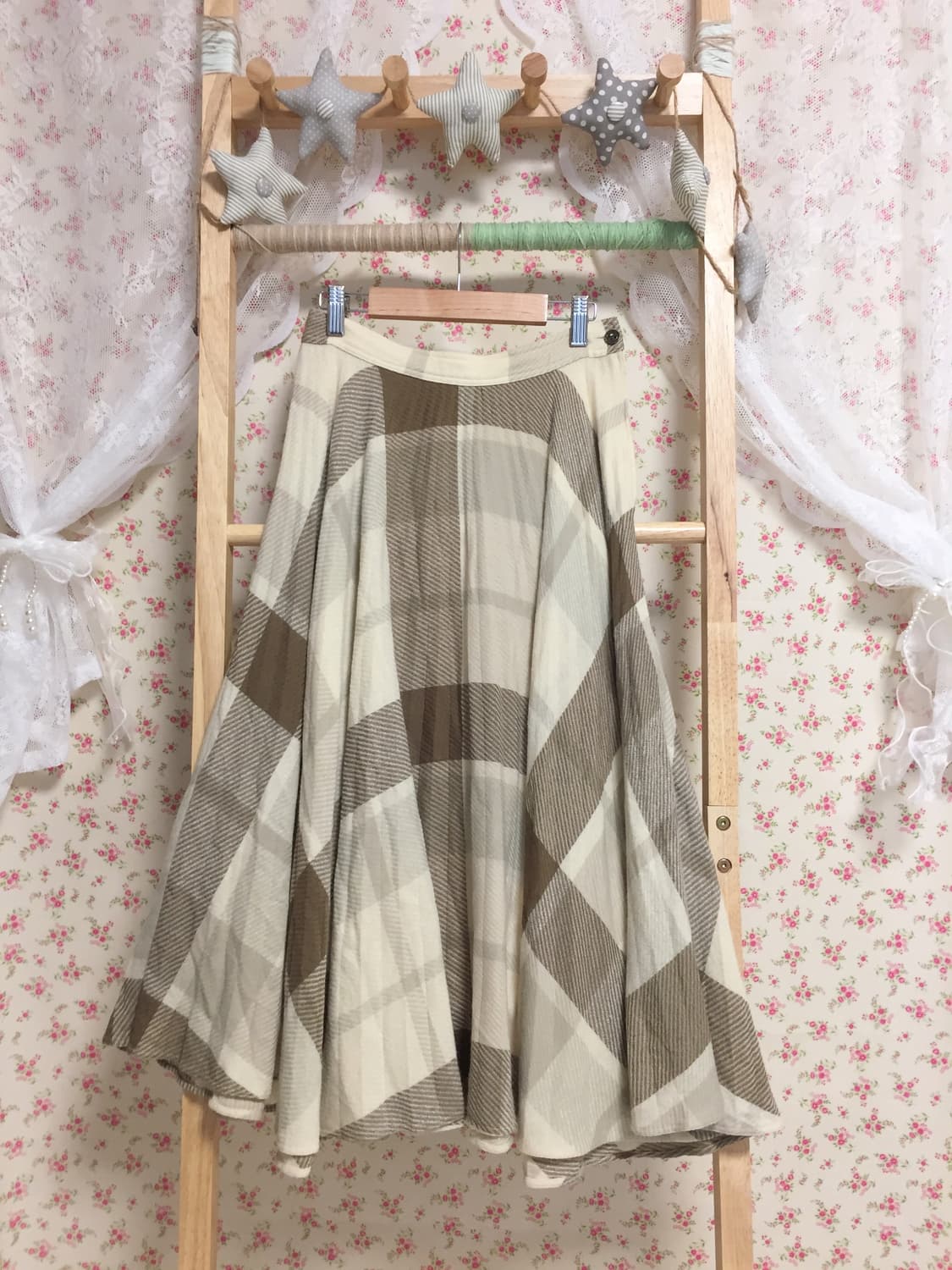 빈티지 모리걸 브라운 체크 스커트 상품이미지3