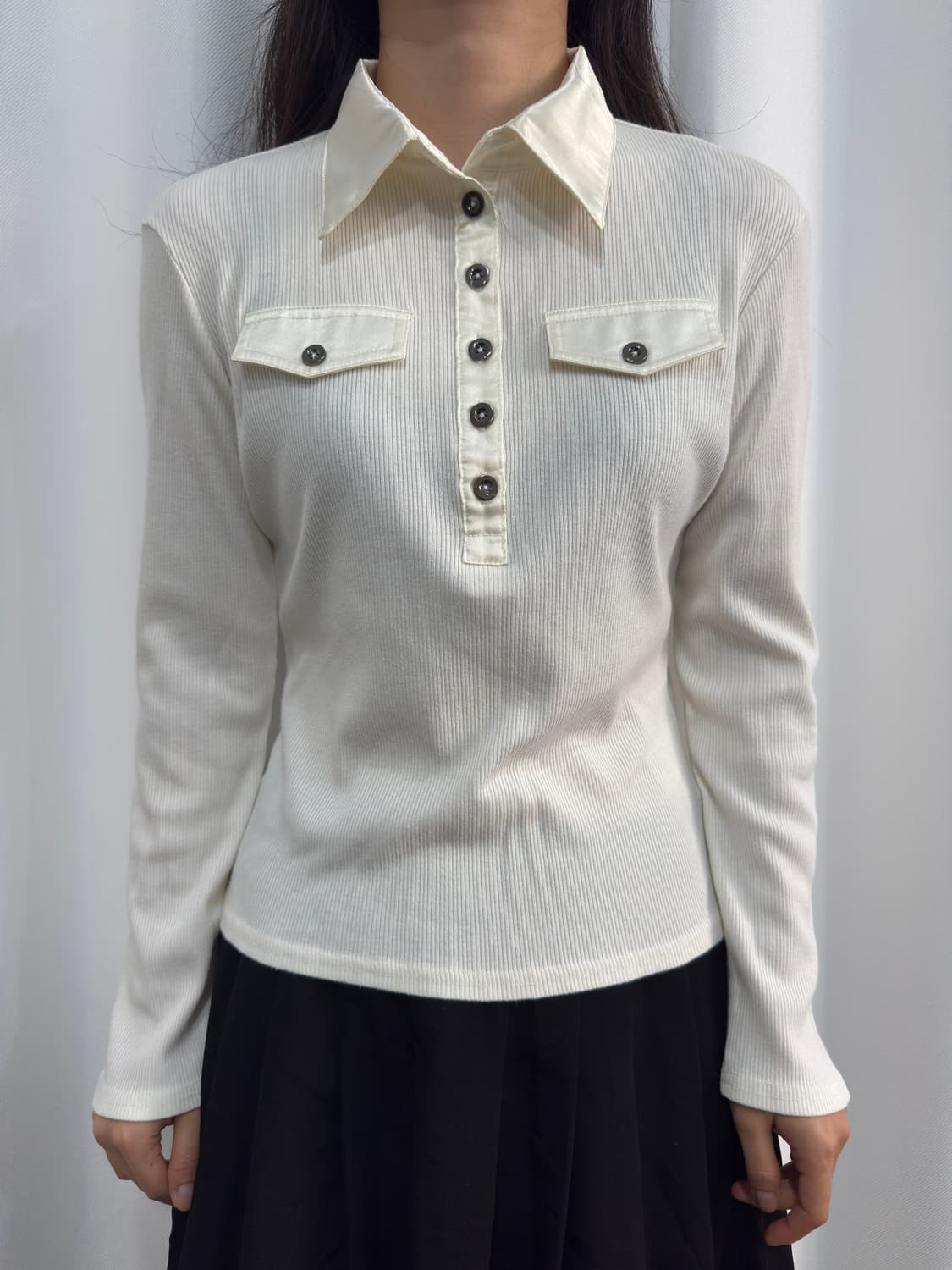 white pocket knit slim top 상품이미지1