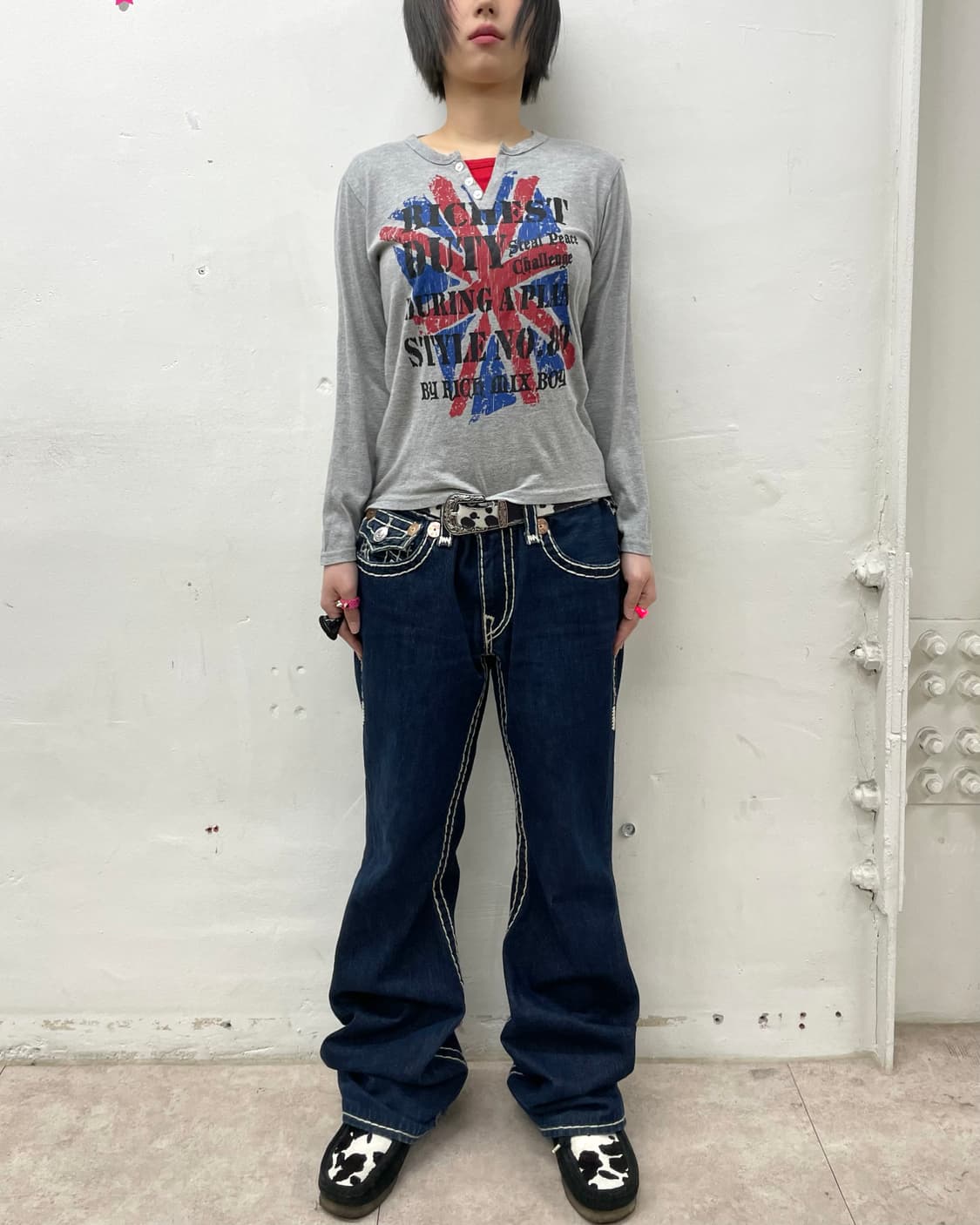 American flag button gray long sleeve  상품이미지3