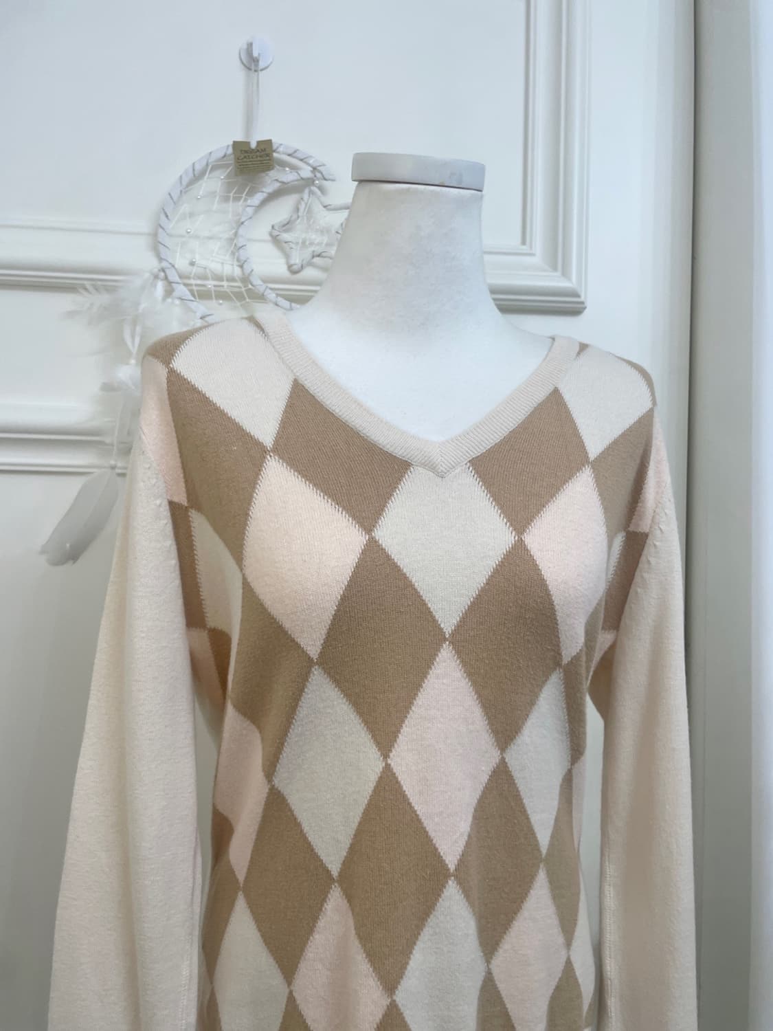 GAP pink beige argyle lovely knit top 상품이미지5