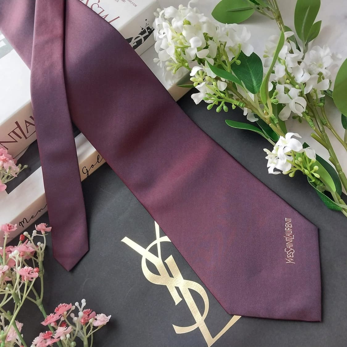 입생로랑 실크 와인 솔리드 넥타이 9.6cm A+~A등급 K1905
 상품이미지2