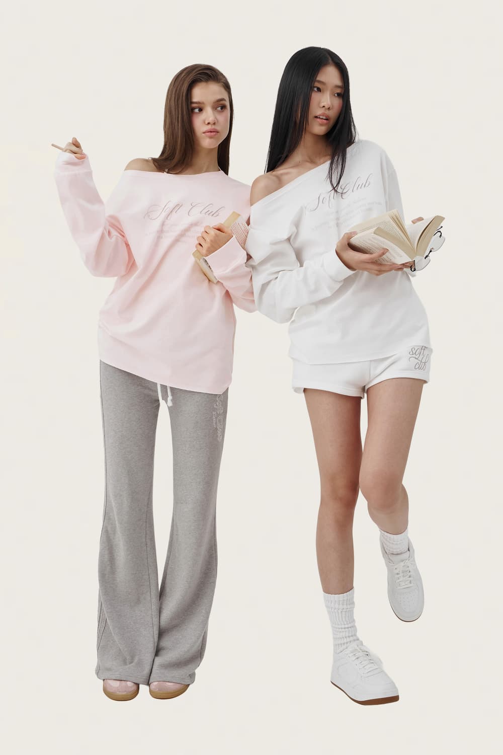 (새상품) 클리시어 소프트 클럽 원숄더 스웻셔츠 맨투맨 핑크 상품이미지1