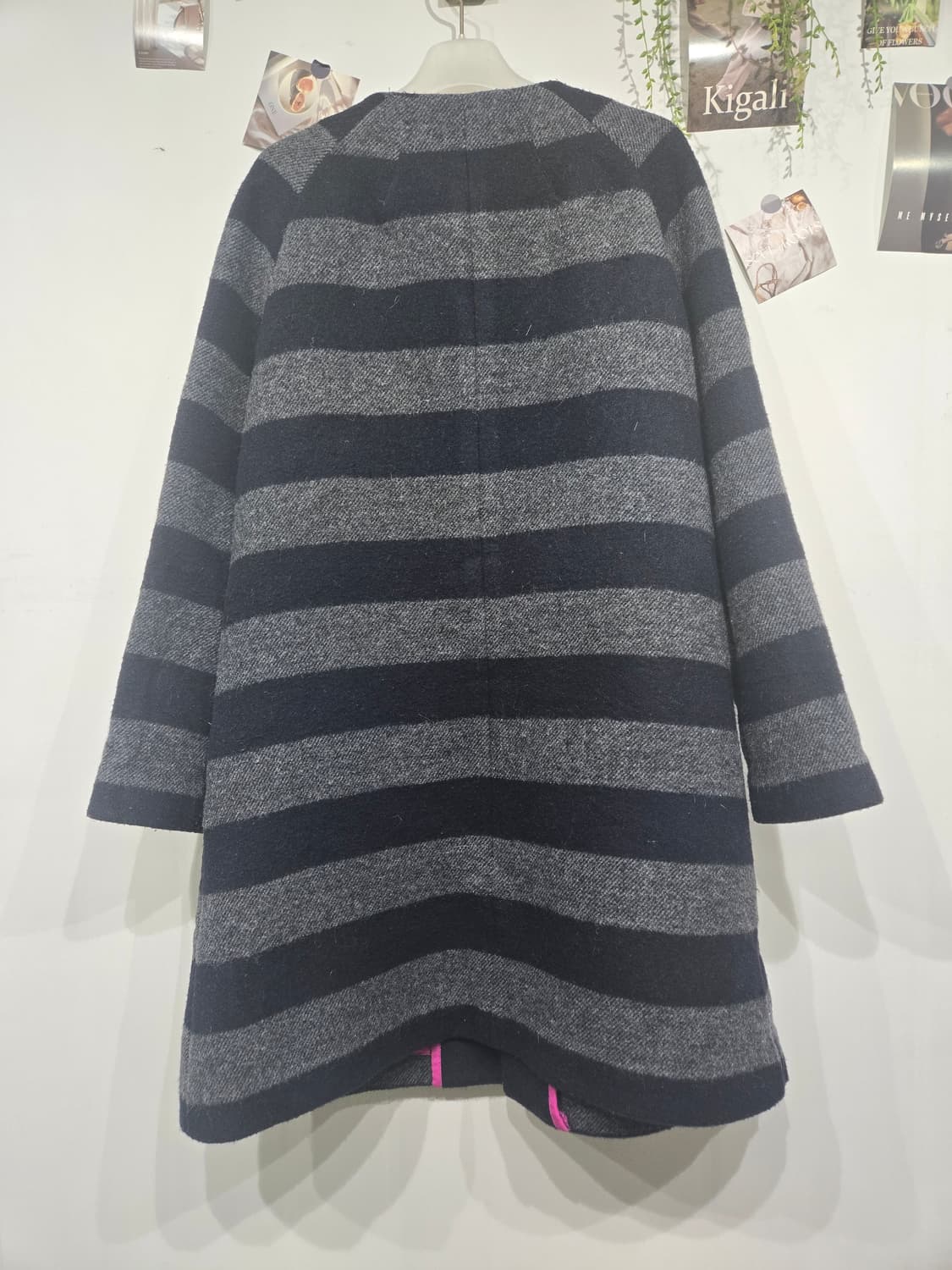 랑방 줄무늬 모직 코트 블랙/회색 상품이미지4