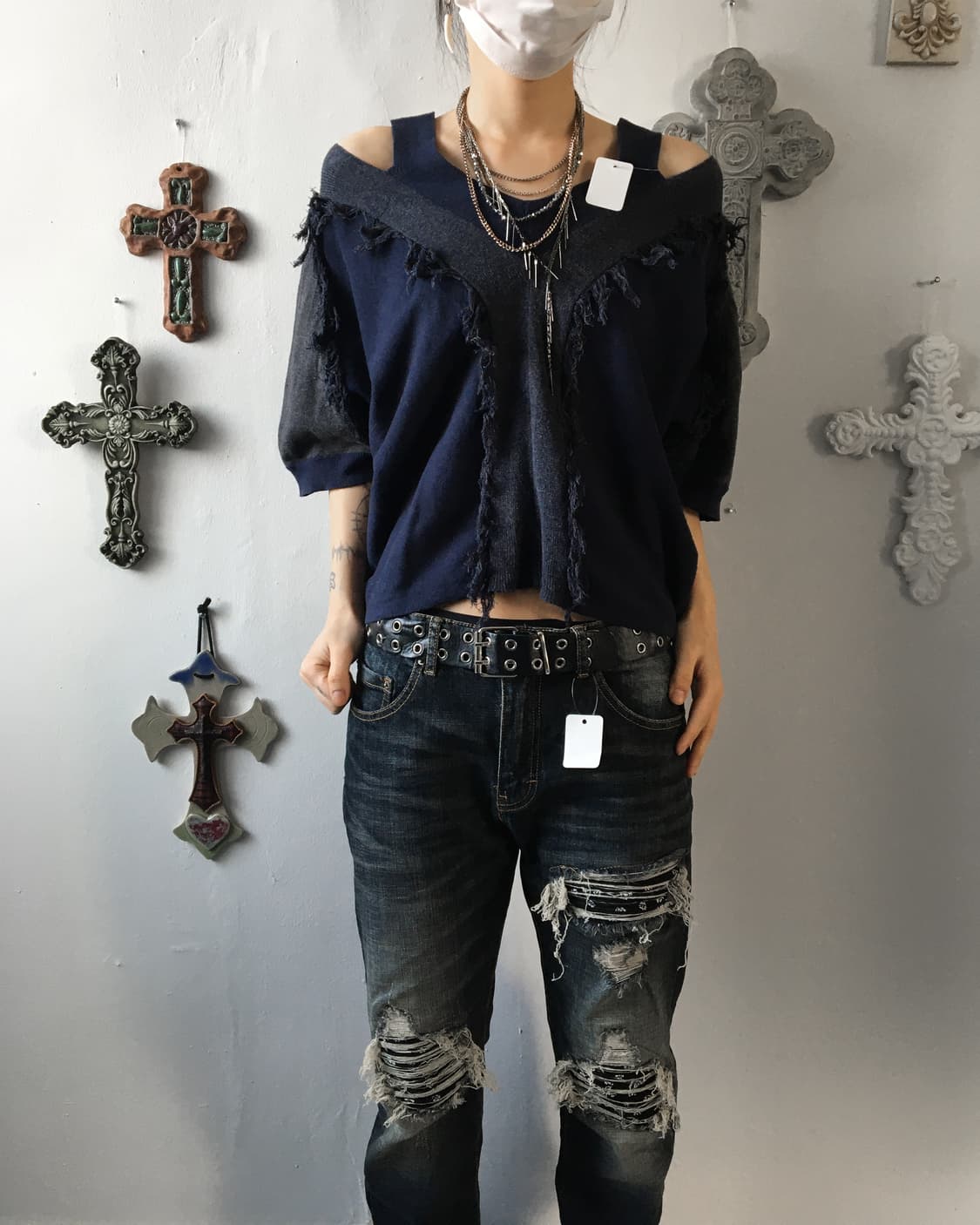 Fringe point cut off knit 상품이미지4