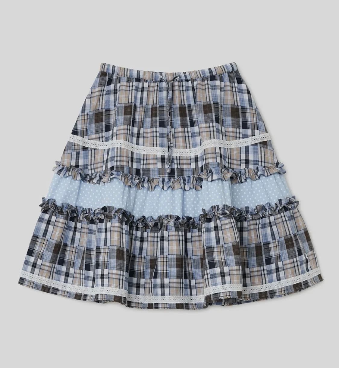 타입서비스  Lace Trim Ruffled Check skirt  상품이미지2
