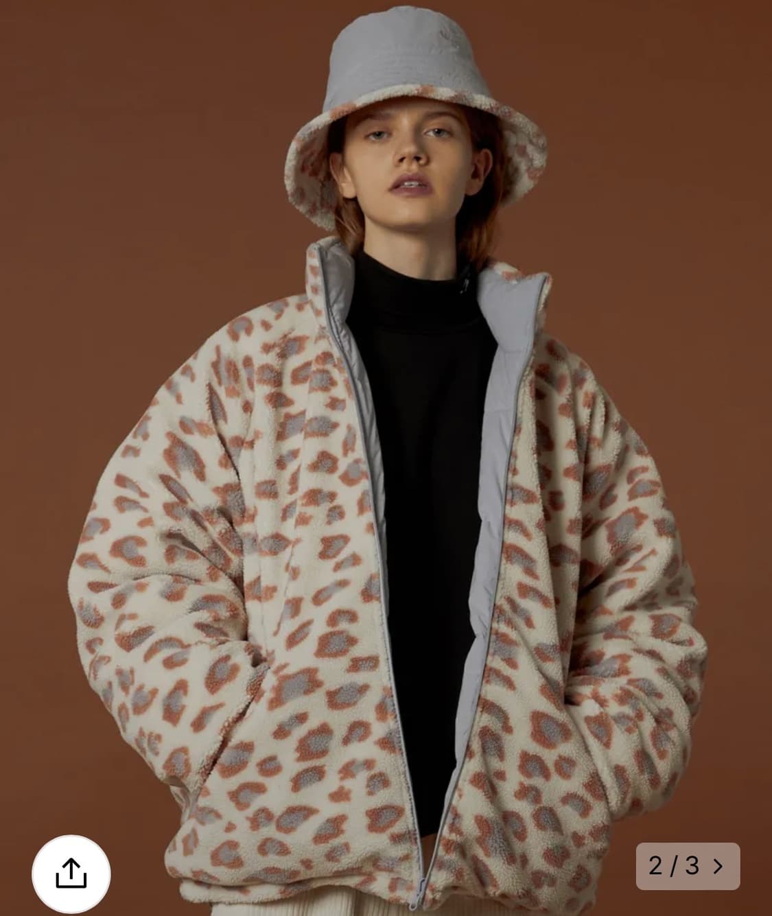 와이케이 waikei 리버시블 레오파드 호피 후리스 플리스 갸루 패딩 상품이미지2