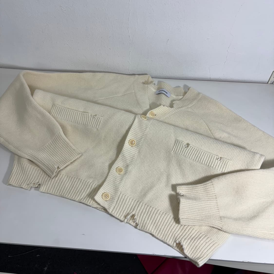 XL ATE STUDIOS 아이보리 빈티지 데미지 가디건 상품이미지2