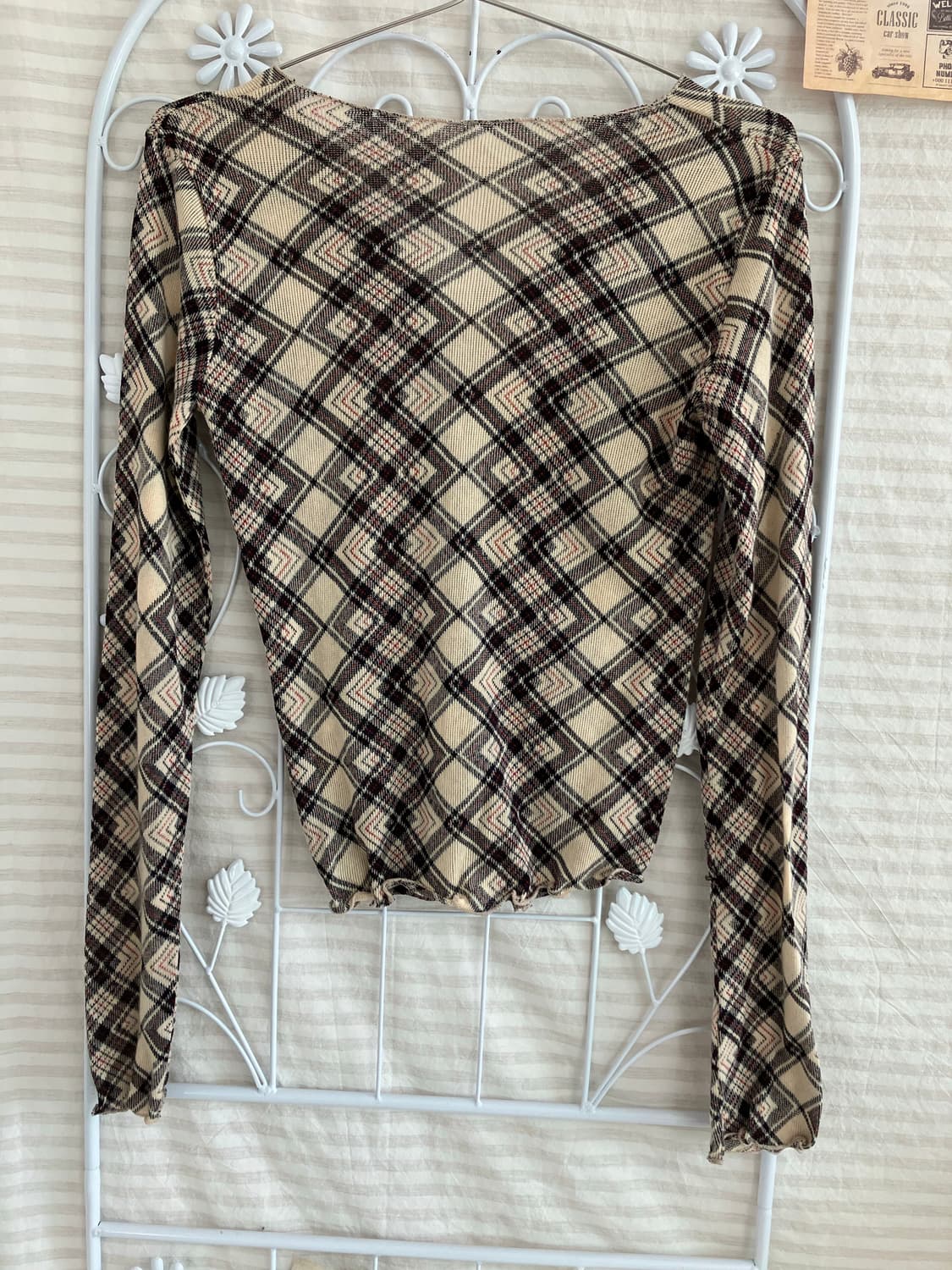 빈티지 아이보리 브라운 아가일 블라우스 886 y2k 스트릿 모리 갸 상품이미지2