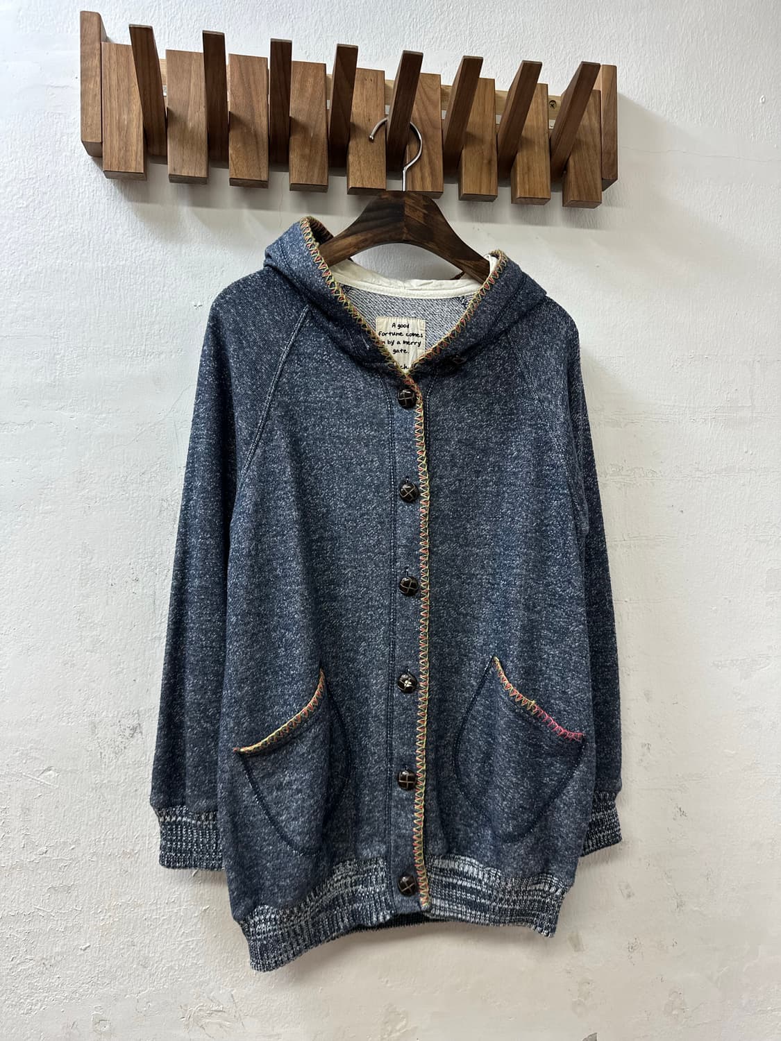 일본빈티지 멀티 스티치 디테일 니트 빵단추 후드 집업 상품이미지4