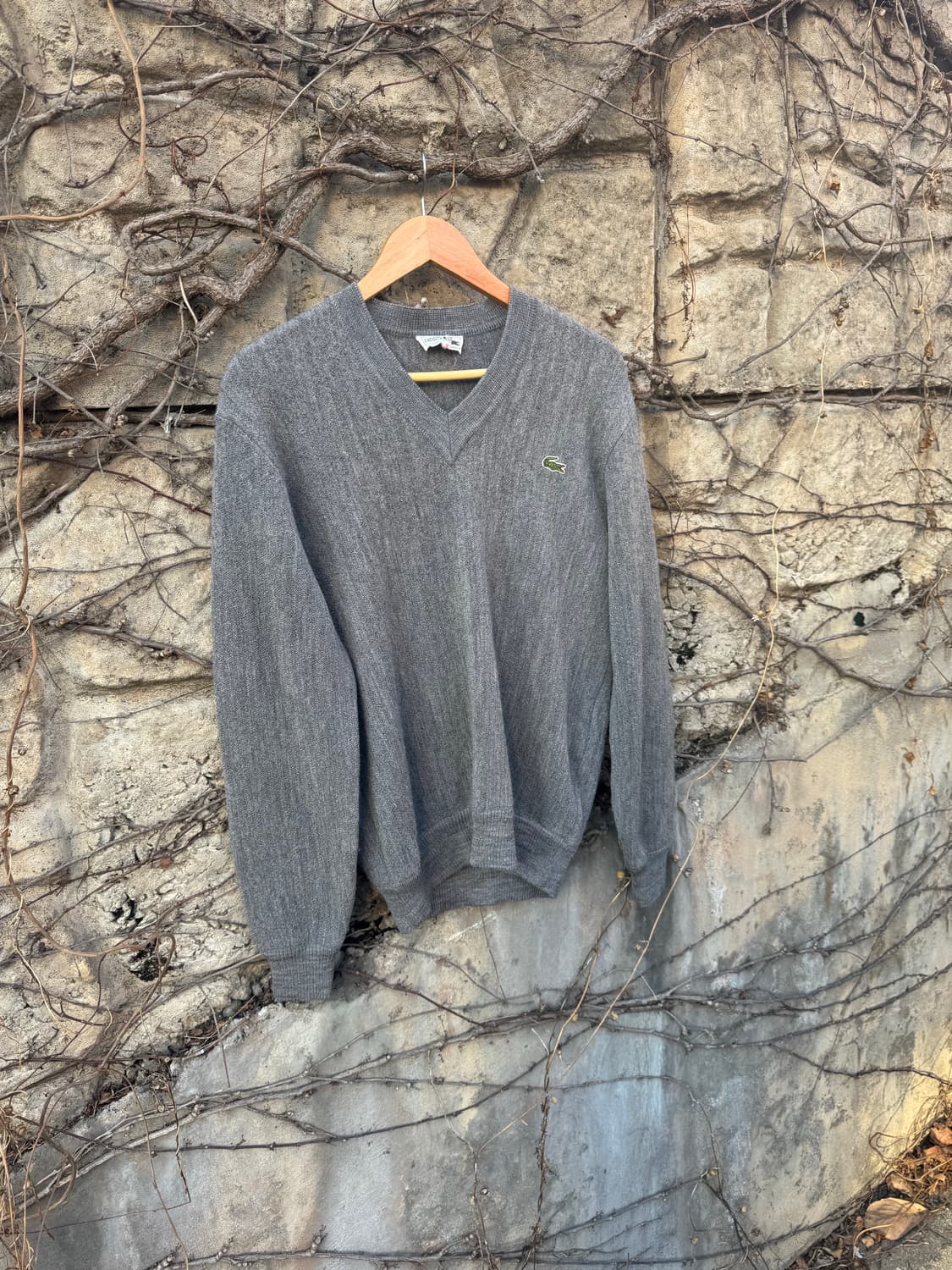 80~90s 라코스테 빈티지 울 브이넥 니트 그레이 상품이미지3