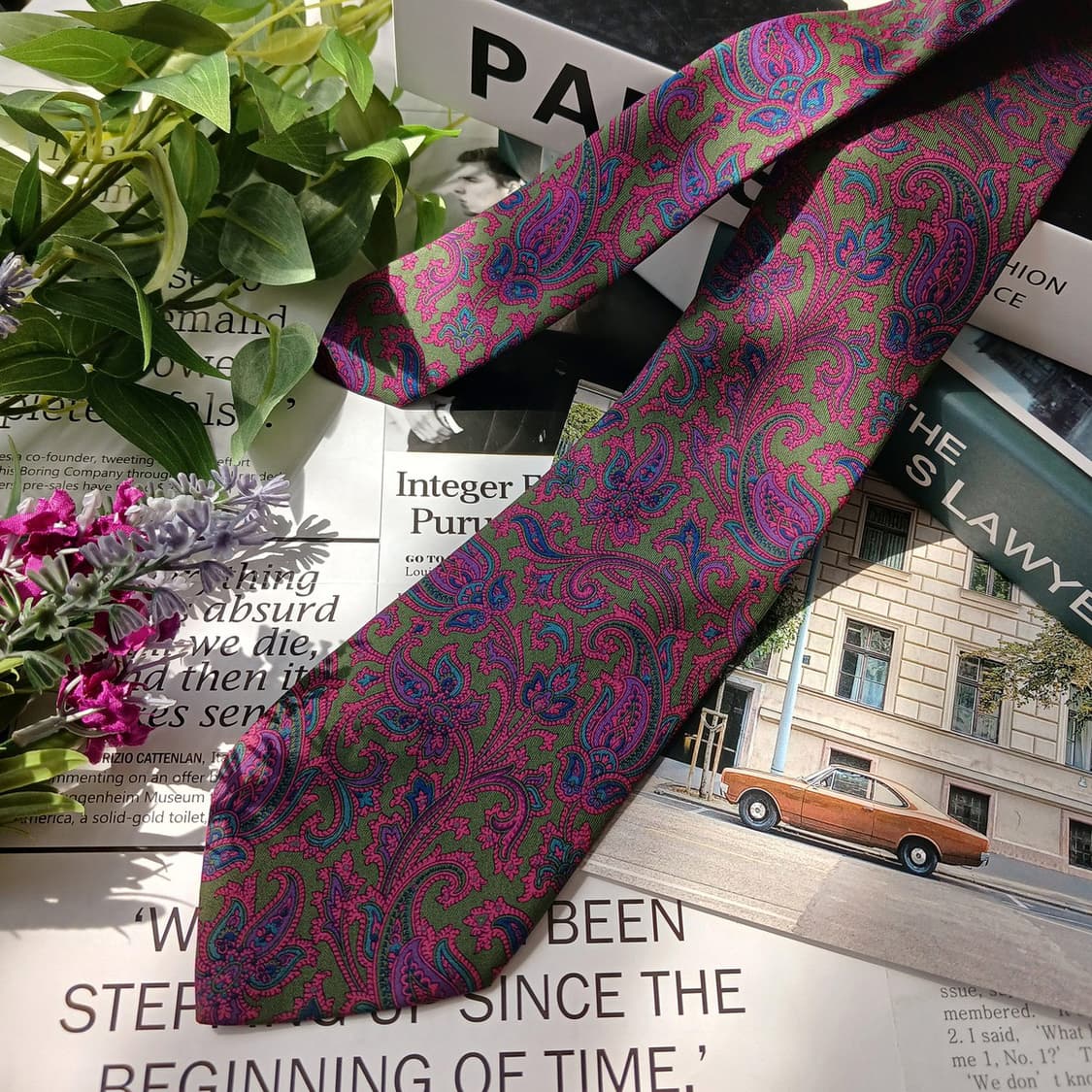 던힐 실크 올리브 그린 페이즐리 넥타이 8cm S~A+등급 E892
 상품이미지4