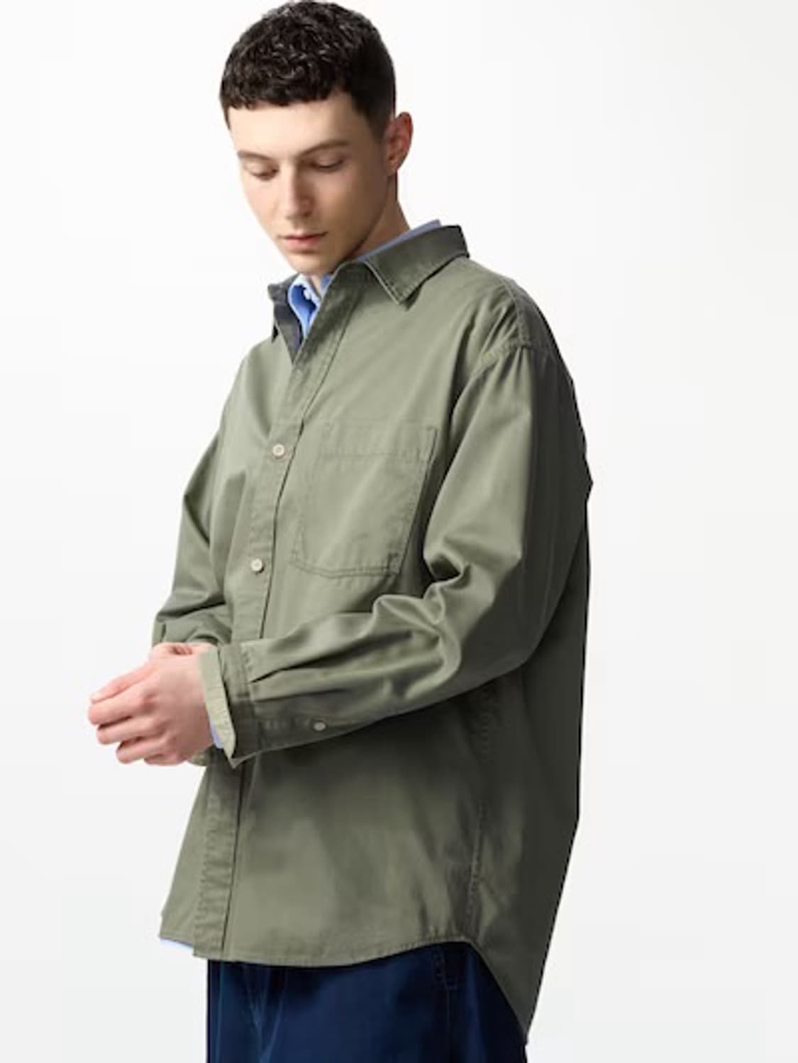 [XL] 유니클로 트윌 오버셔츠 긴팔 (올리브) 상품이미지1