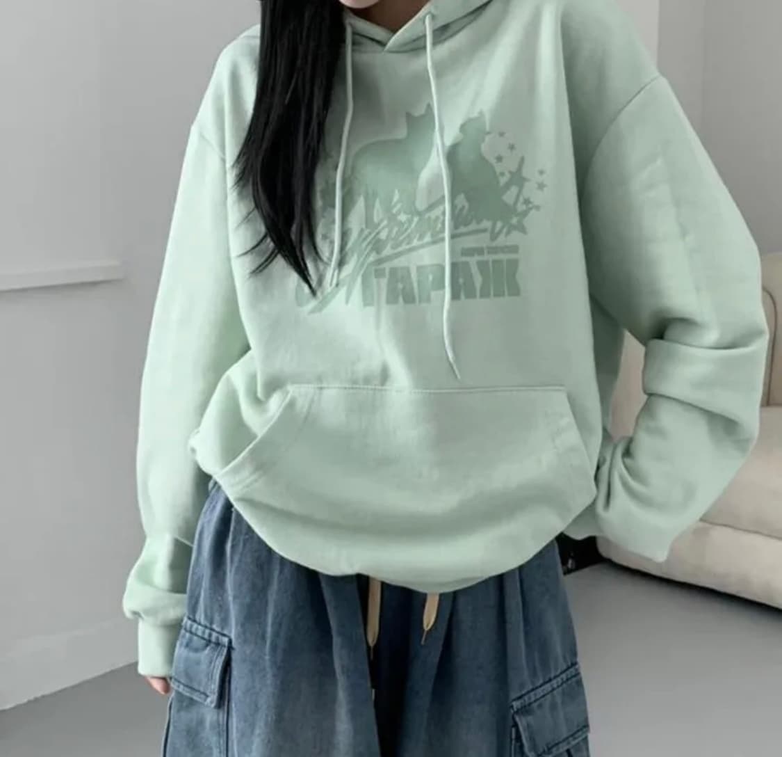 고양이 후드티 - 민트  상품이미지1