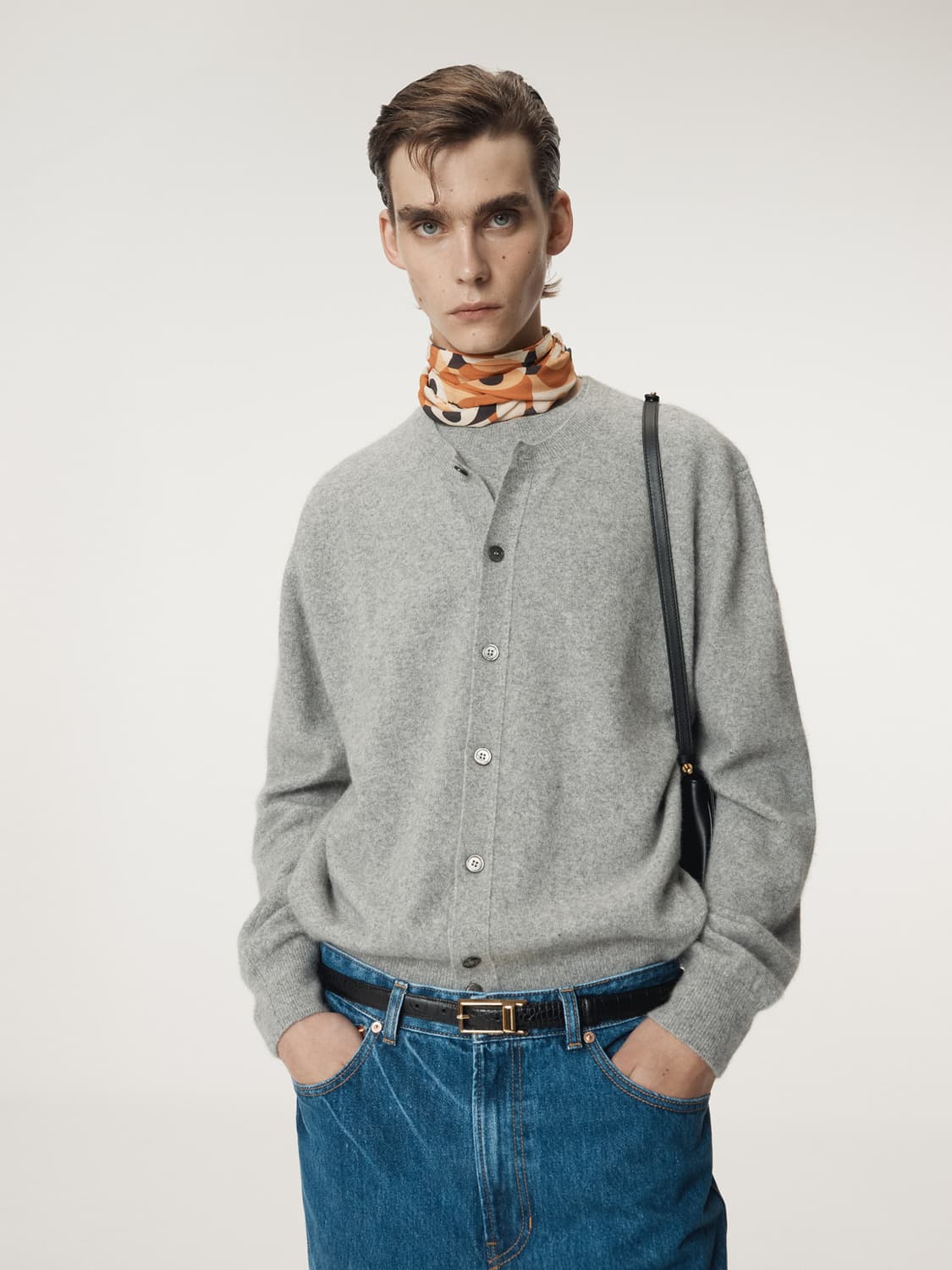 렉토 25FW 크루넥 레이어드 가디건 멜란지 그레이 상품이미지1