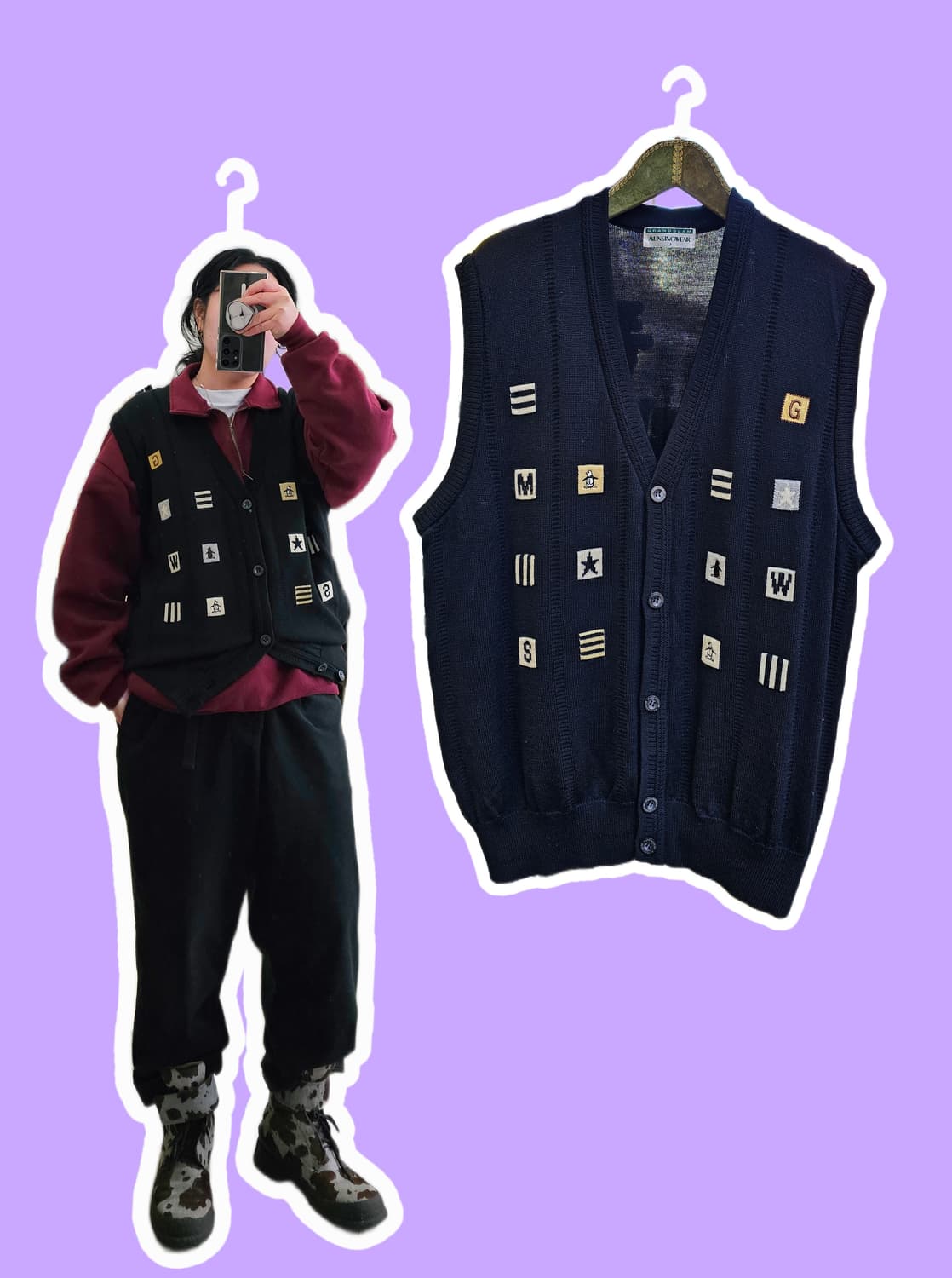 Munsingwear 블랙 큐브포인트 울 니트조끼 상품이미지1