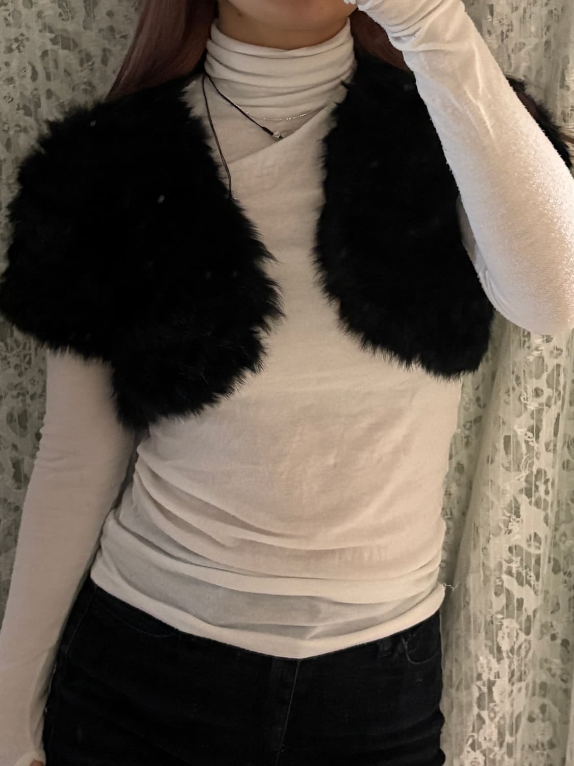 Black fur bolero cardigan 상품이미지2