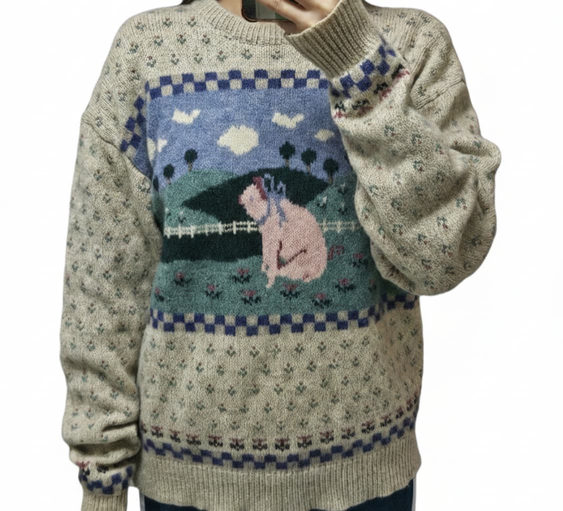 에디바우어 80's 빈티지니트/pig/모리걸 상품이미지1