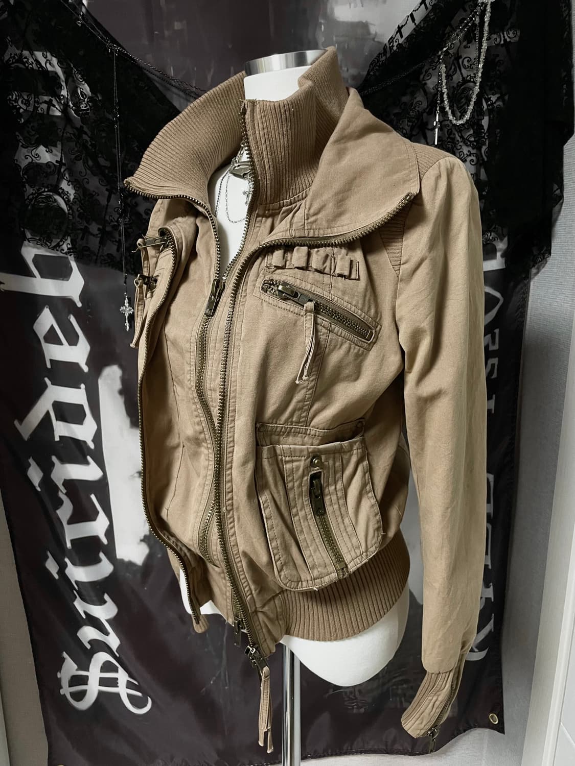 00s 하이넥 투웨이지퍼디테일포켓카고야상봄버밀리터리자켓 y2k핀터레스트 상품이미지1