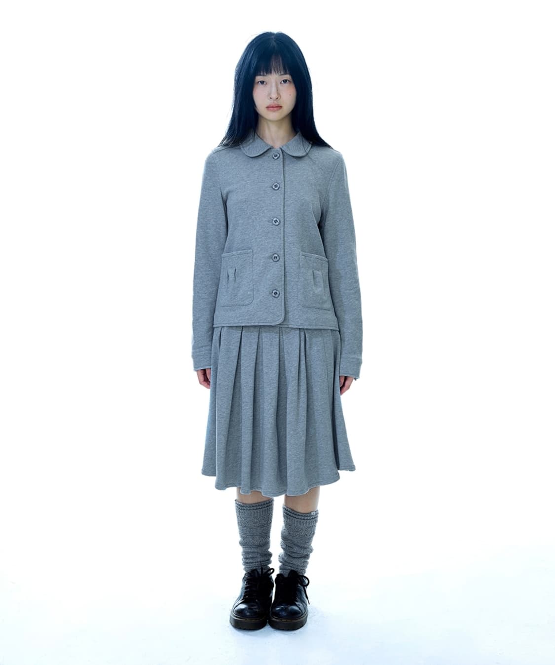 코이세이오 코지 스웻 재킷 & 랩 스커트 멜란지 그레이 셋업 상품이미지1