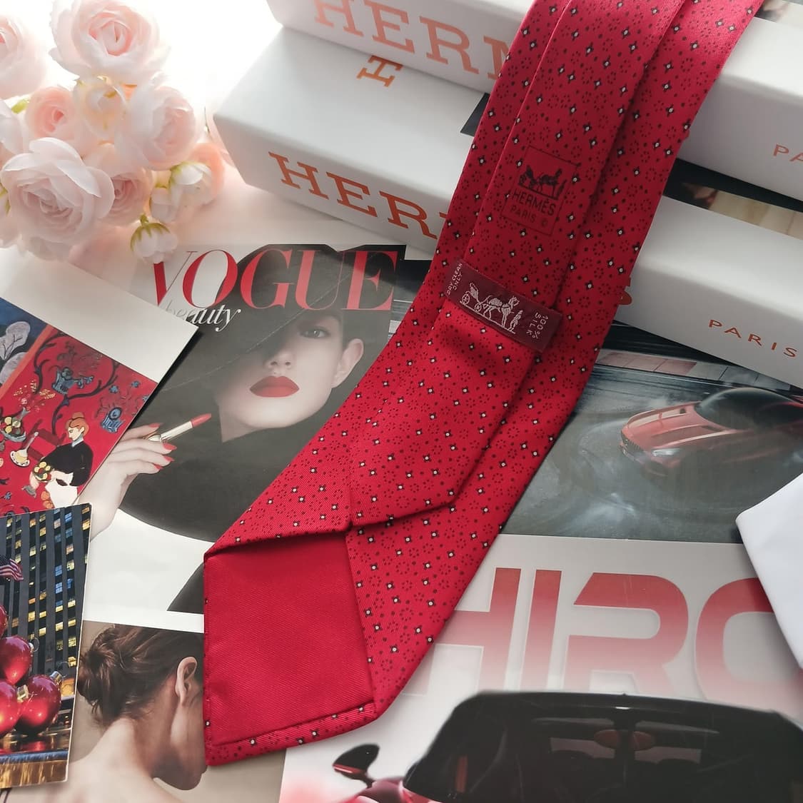 에르메스 실크 레드 자카드 패턴 넥타이 9.1cm B등급  A18755
 상품이미지3