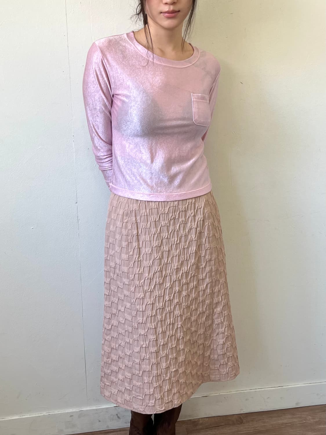 DANAPARIS 인디핑크 블럭 스커트 상품이미지6