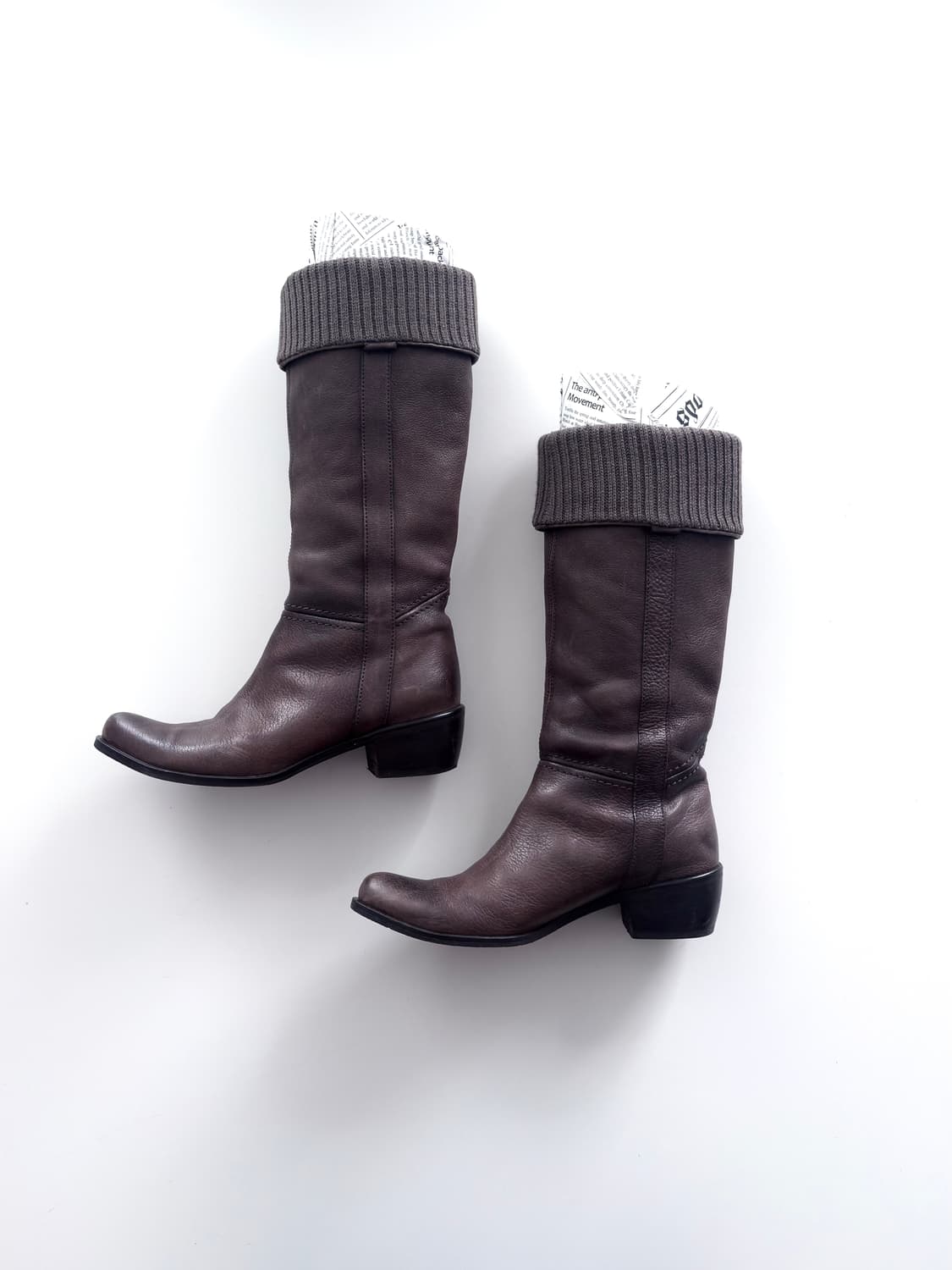 빈티지 라보키고시 니트 디테일 리얼레더 부츠 상품이미지1
