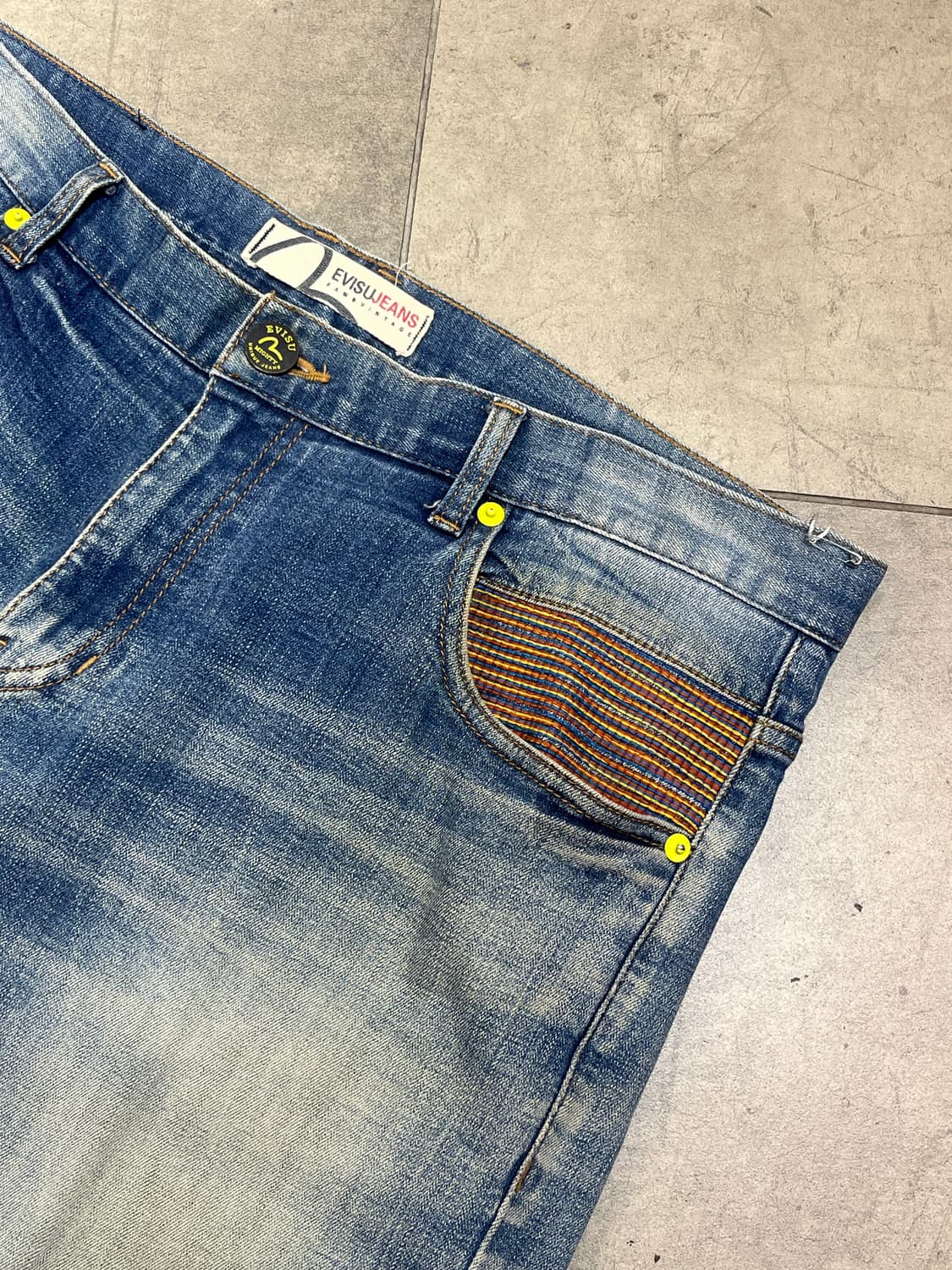 Evisu jeans 무지개 스티치 빈티지 워싱 와이드 데님 팬츠 상품이미지6