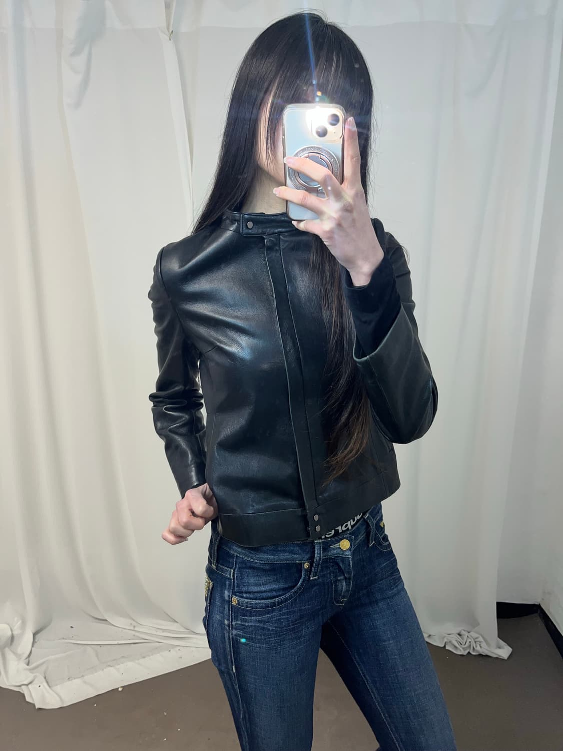 블랙 레더 자켓 상품이미지1