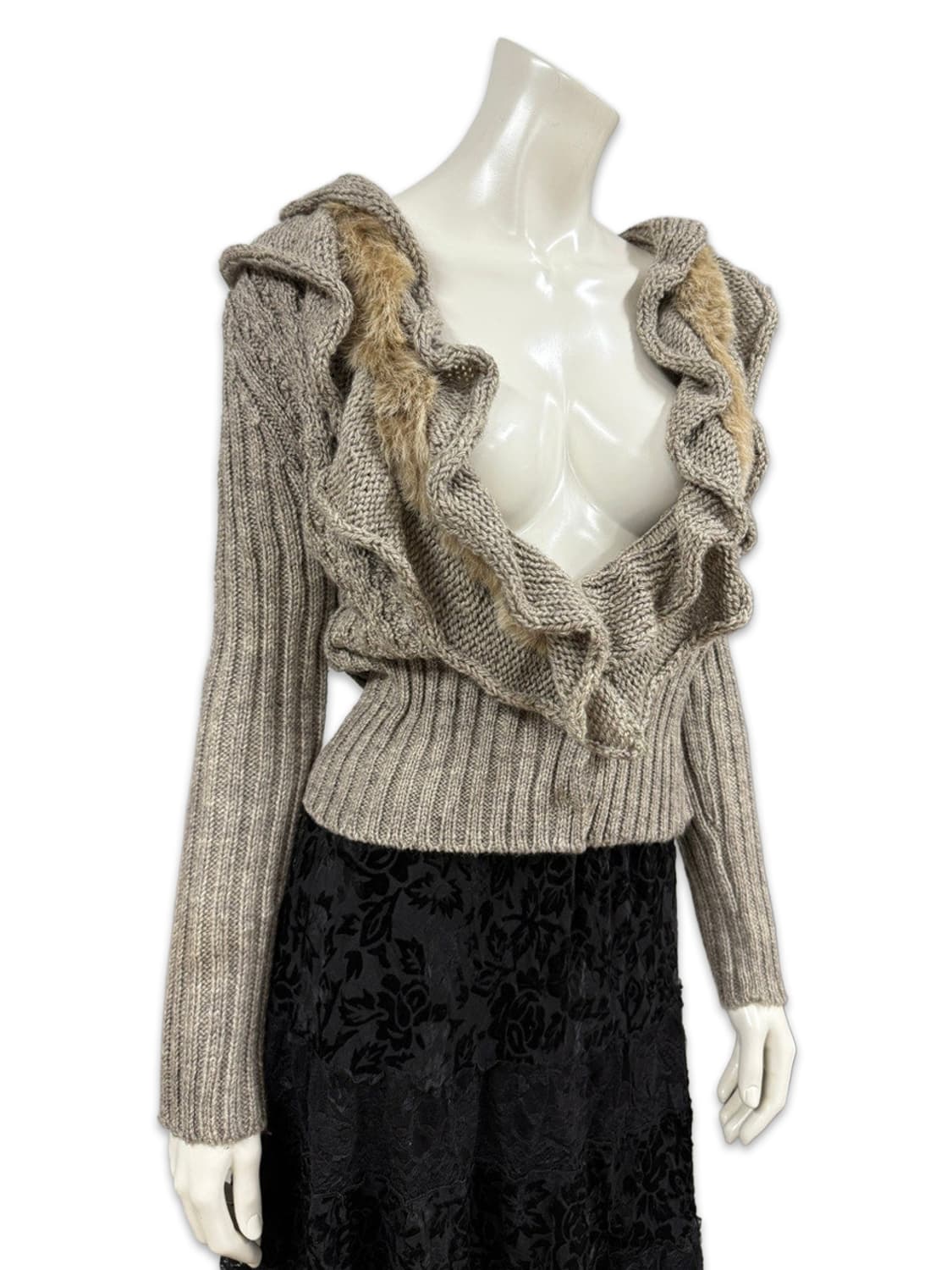 빈티지 베이지 브라운 프릴 크롭 니트 상품이미지1