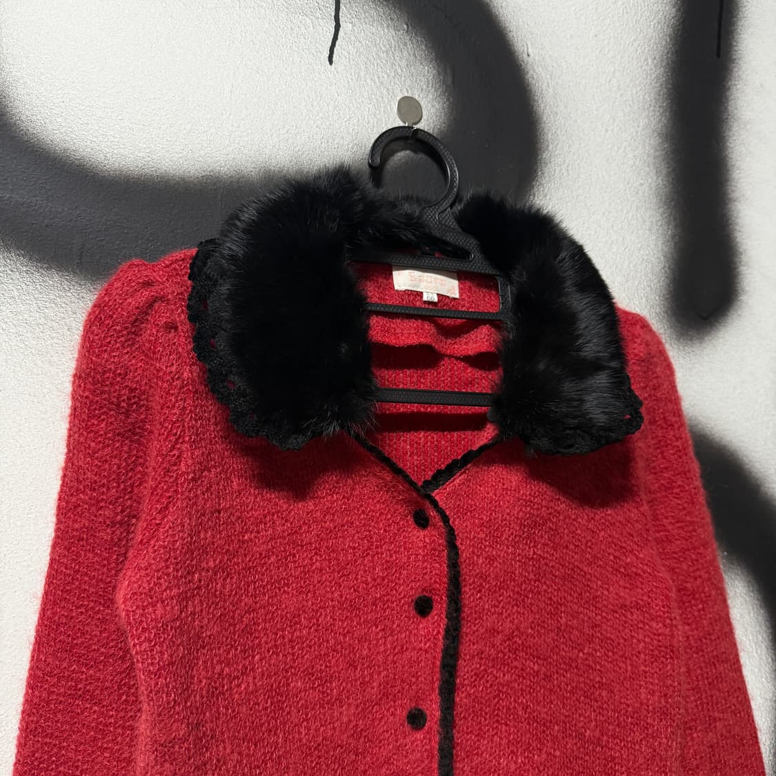 VTG 빈티지 오리엔탈 레드 퍼 카라 니트 가디건 상품이미지3