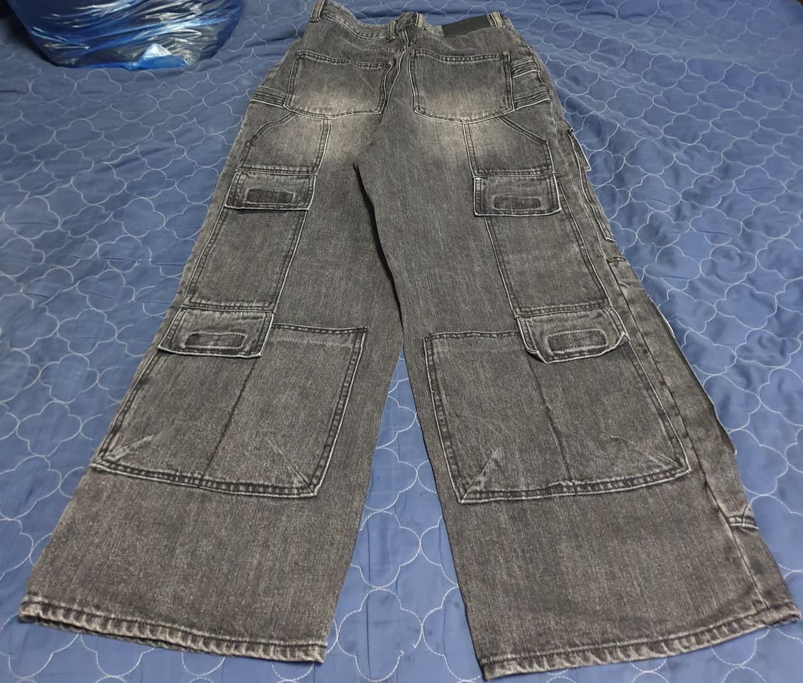 VONVAT 유틸리티 빈티지 카고 혜비 와이드 데님팬츠 흑청 (2사이즈) 상품이미지3