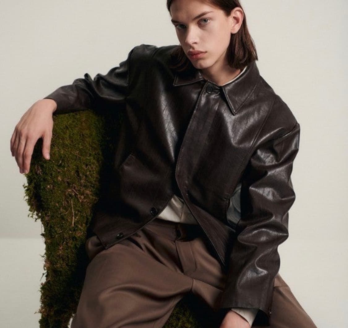 르마드 비건 레더 절개 자켓 (브라운) 상품이미지1