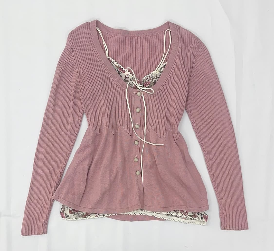 🌸하구미의 봄 모리걸 가디건 코디세트🌸 슬림핏 레이어드 핑크 상품이미지2