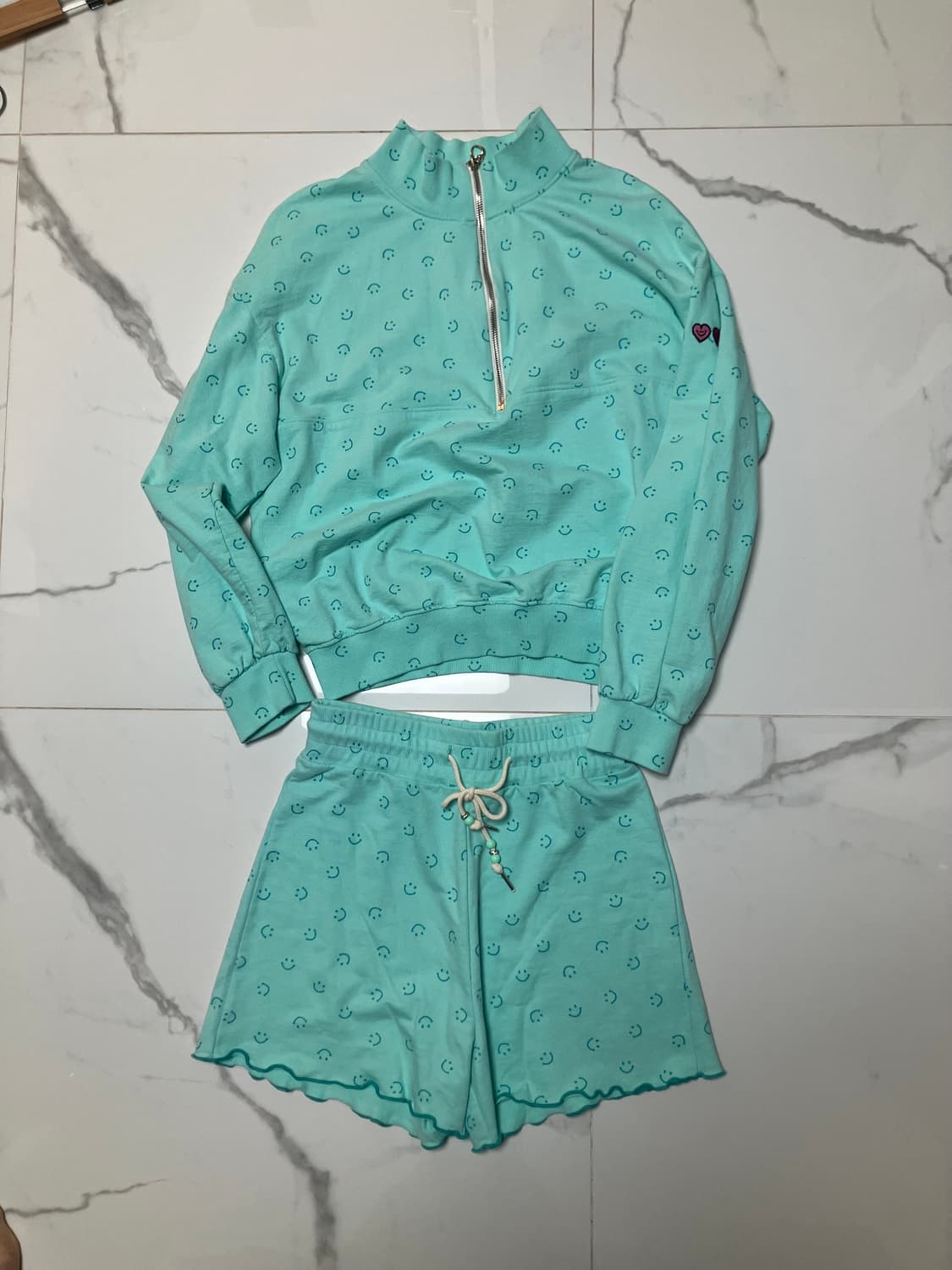 민지에나 스마일 민트 하프 집업 여름용 스웻셔츠 셋업 상의 상품이미지3