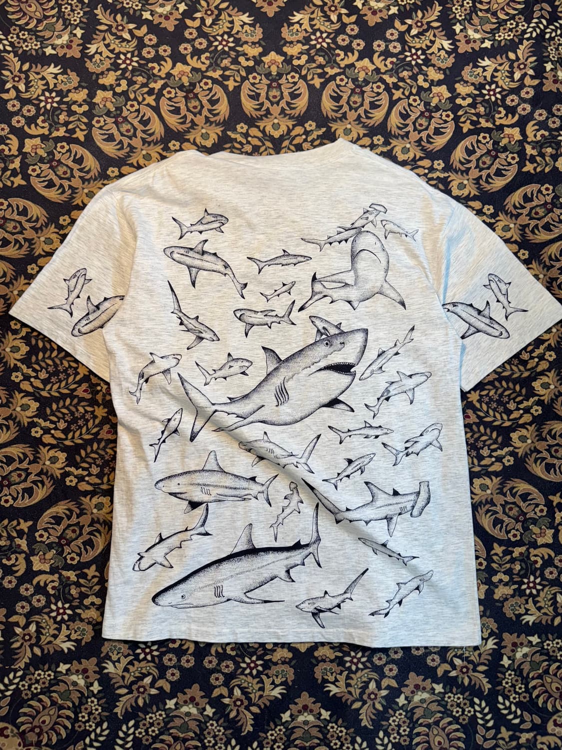 90s 빈티지 샤크 올프린팅 멜란지 티셔츠 상품이미지8