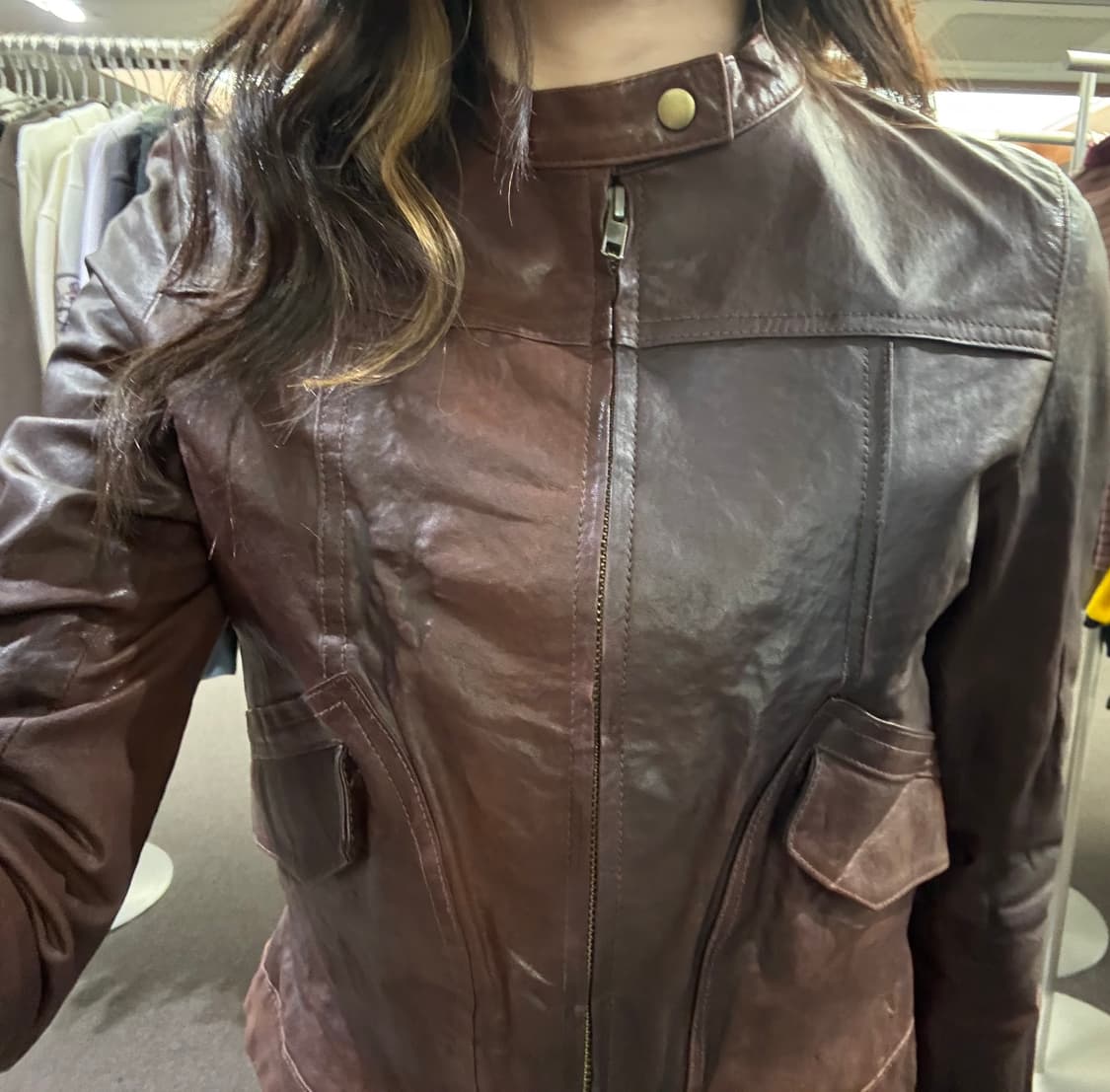 40)Japanese vintage 여성 갈색 가죽 자켓 상품이미지3