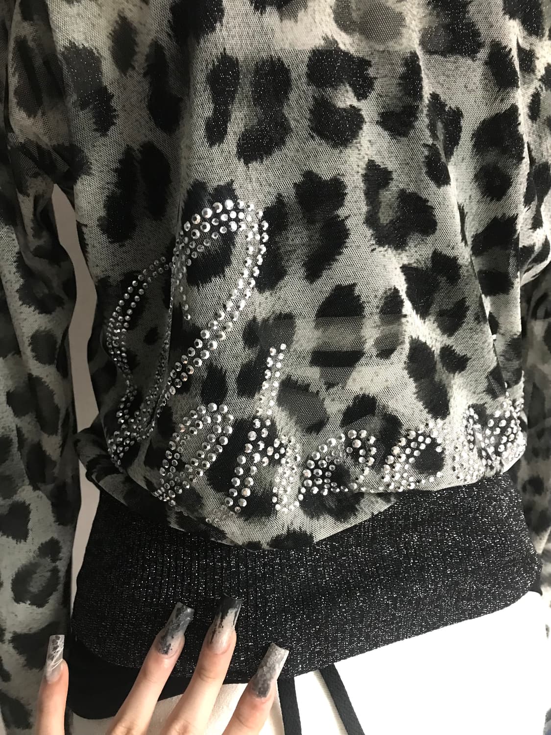 Leopard Mesh Glitter Zip-up Hoodie 상품이미지3