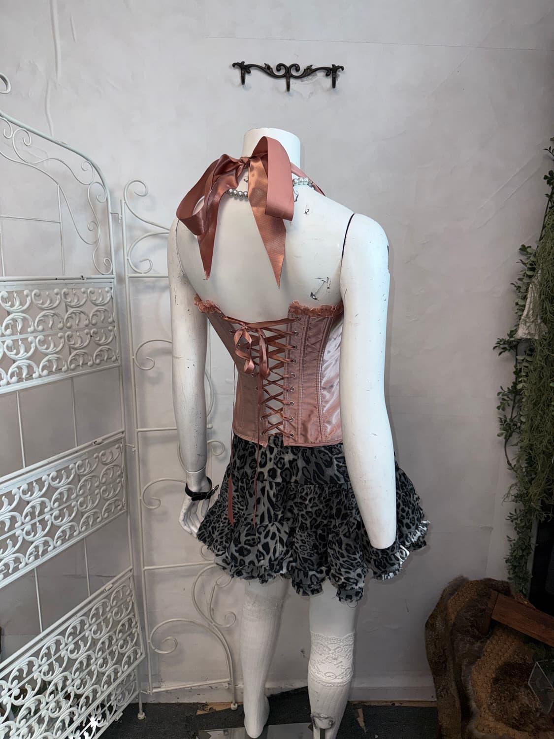 Rose pink satin ribbon halter corset 상품이미지5
