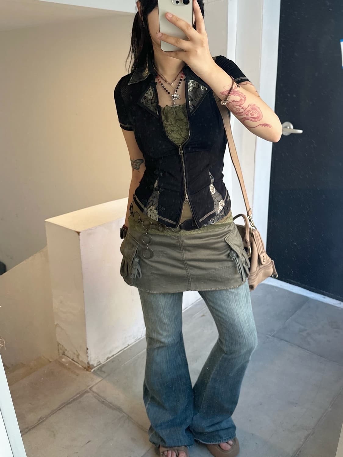 Ozz ON Black mesh oriental short-sleeved 상품이미지4