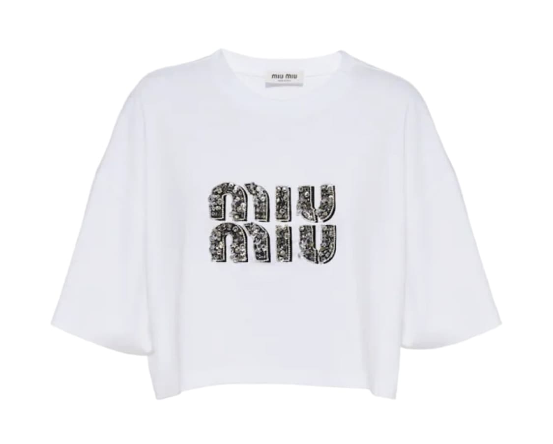 미우미우 자수 코튼 티셔츠 화이트 상품이미지1